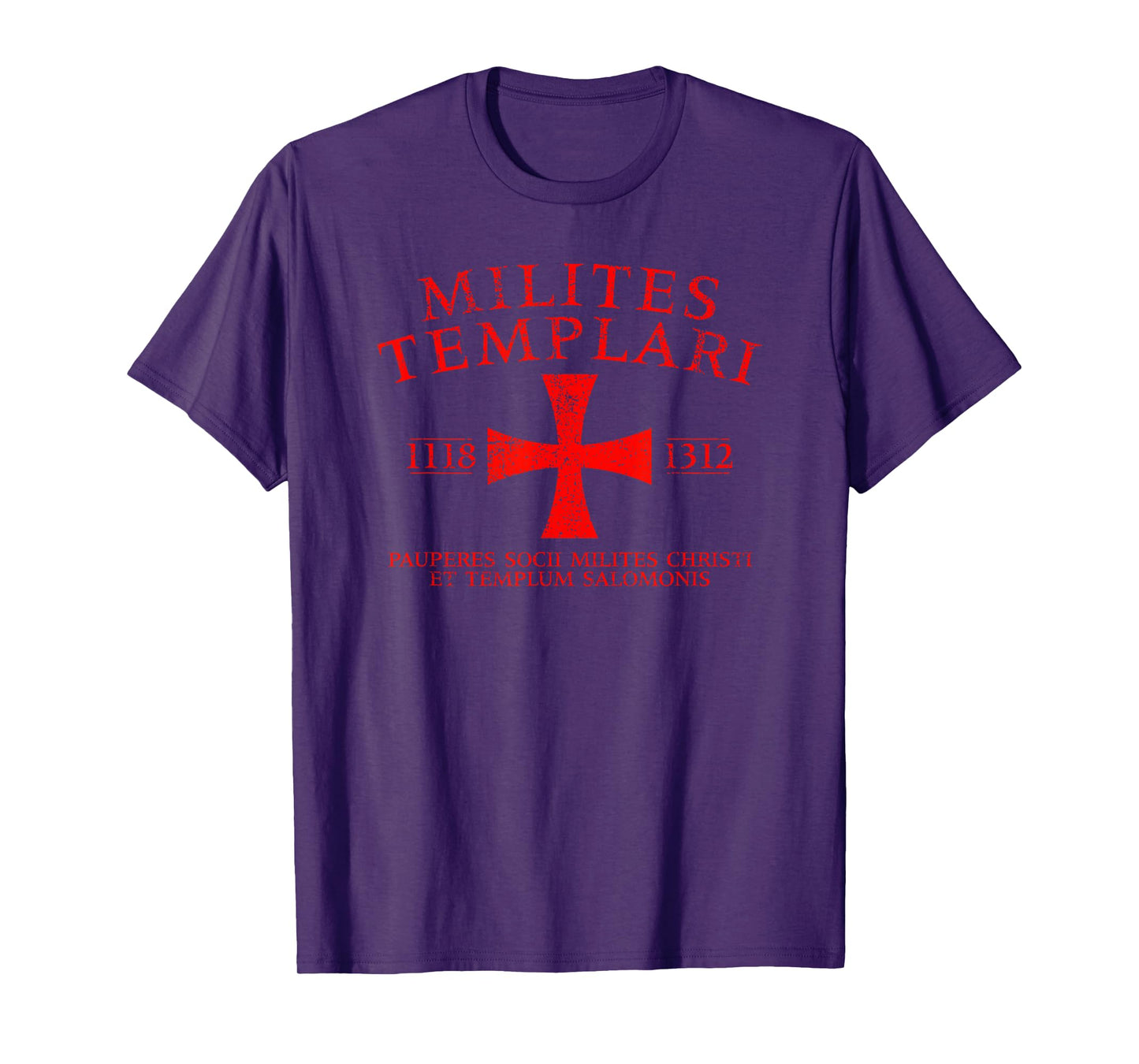 Knights Templar Cross in Latin 1118-1312 Aged Red Print T-Shirt