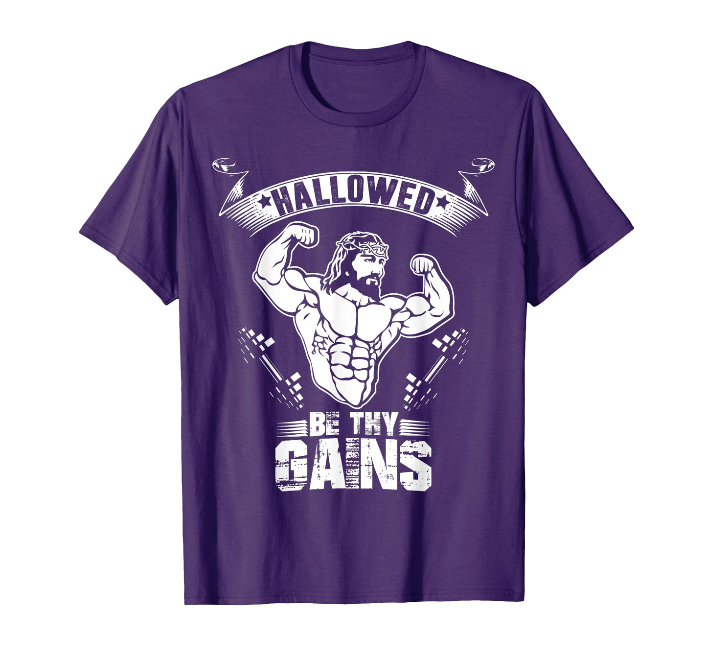 Mens Jesus Bodybuilding T Shirt - Funny Jesus Weight Lifting Tee XL Purple