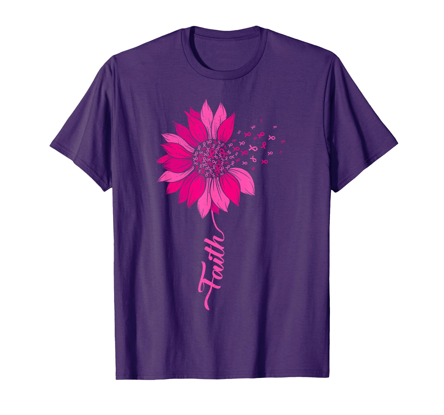 Faith Pink Ribbon Flower Breast Cancer Warrior T-Shirt