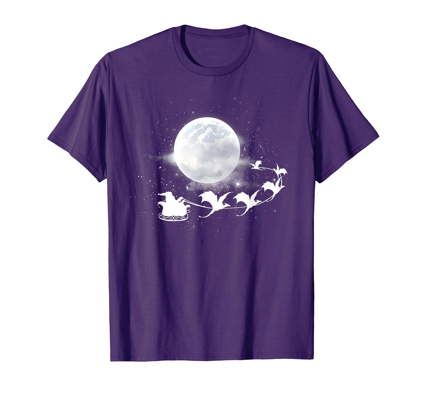 Christmas Santa Claus Flying Past the Moon Dragon Sleigh T-Shirt