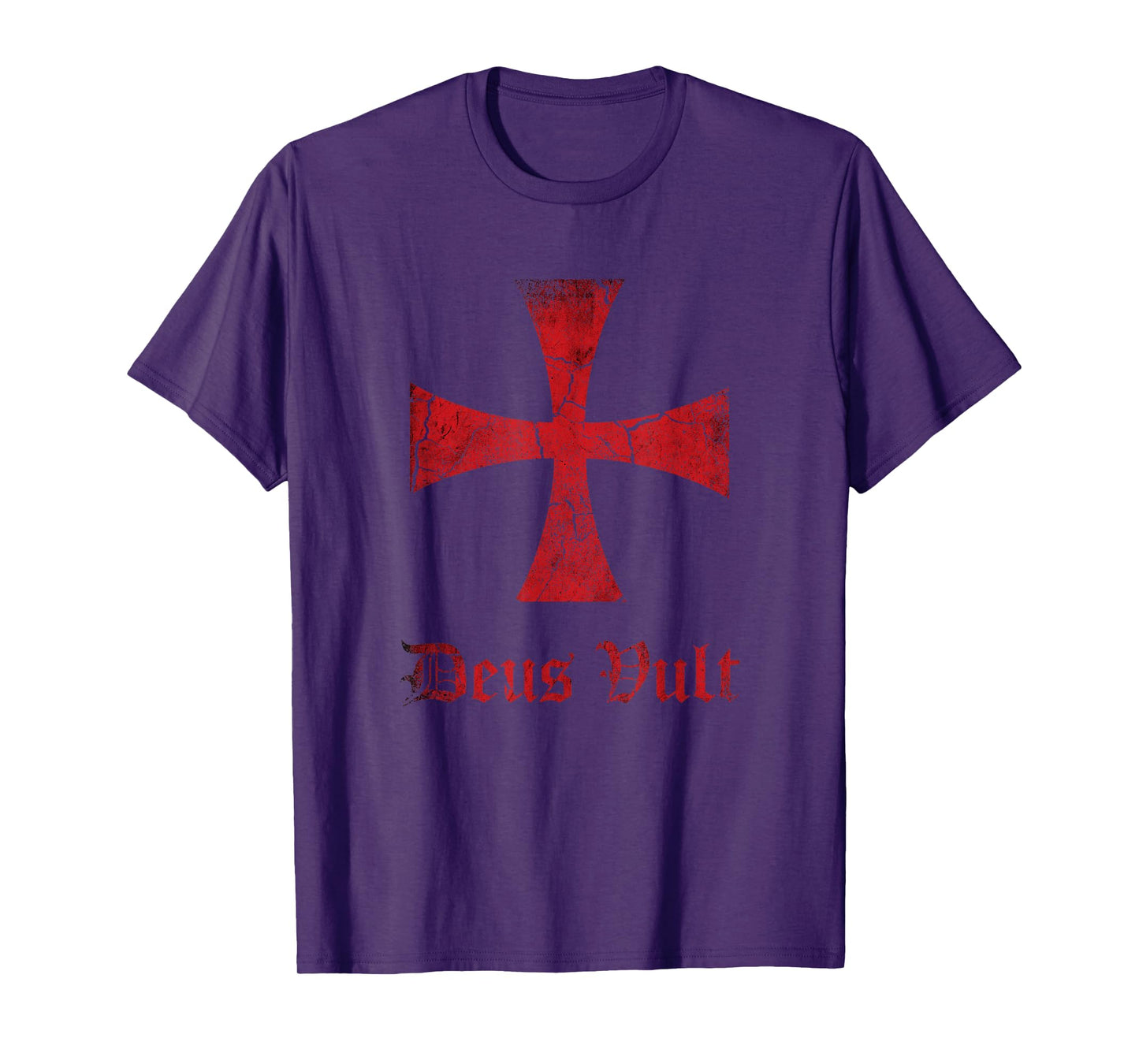 Mens Distressed Deus Vult Knights Templar Cross, Crusader T-Shirt