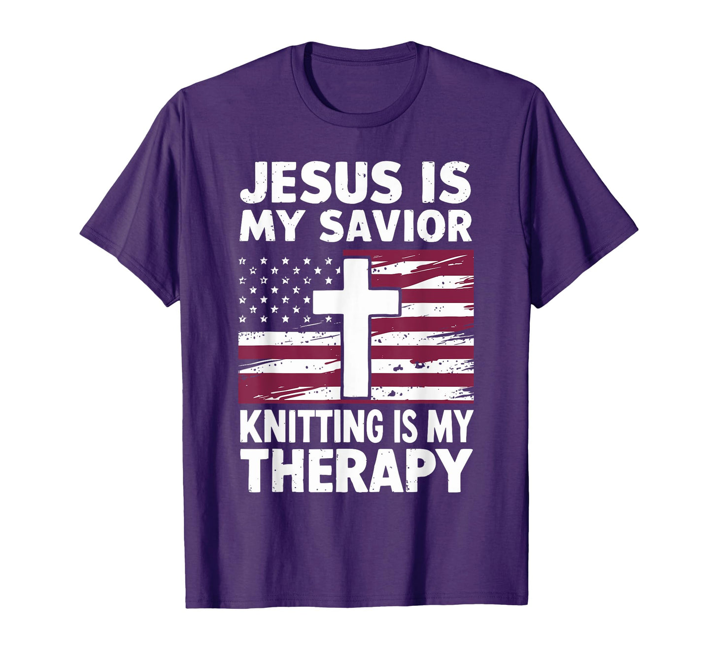 Jesus Is My Savior Knitting Is My Therapy Christian T-Shirt