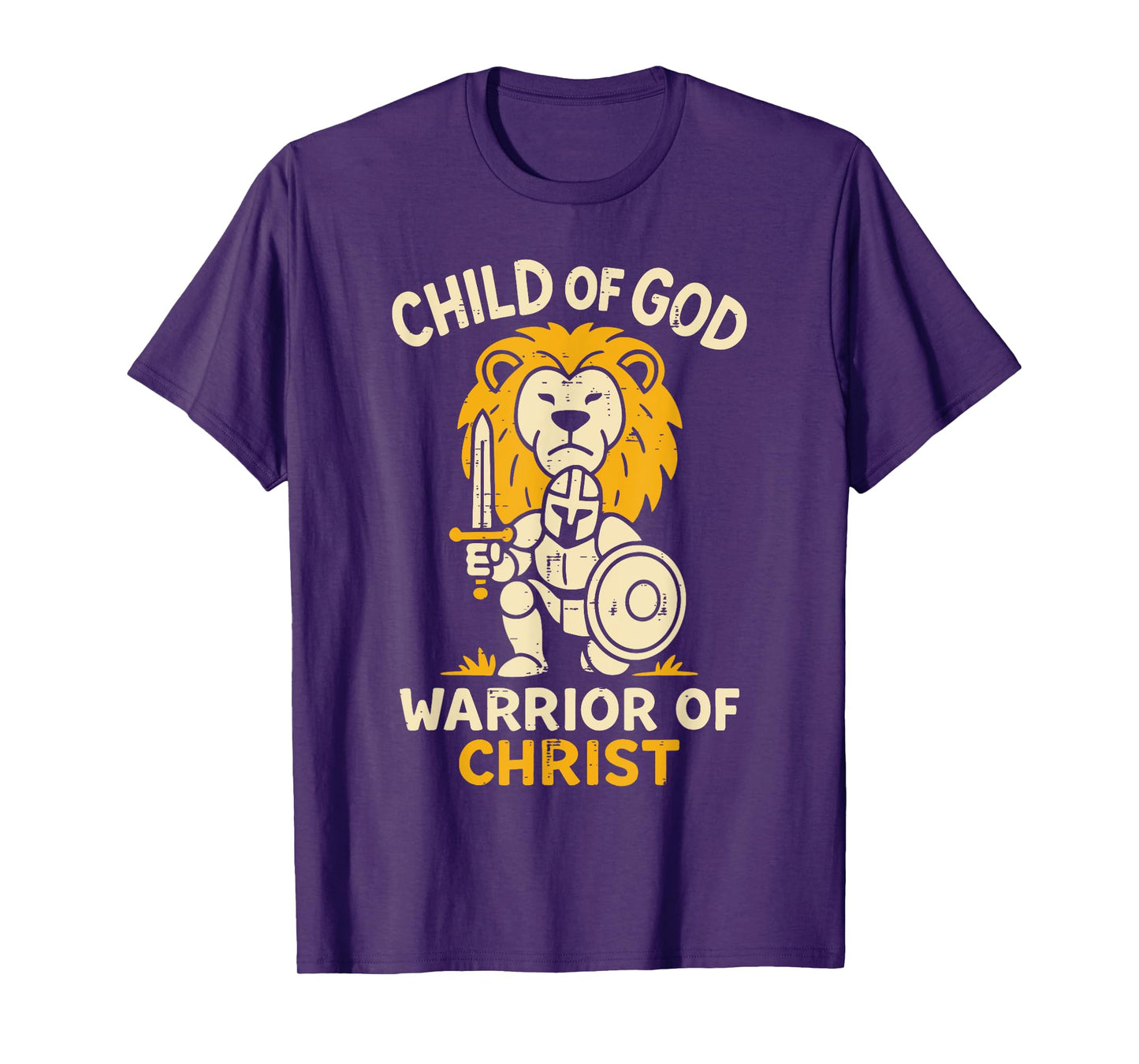 Child of God Warrior of Christ Cross Lion Armor Men Kids T-Shirt