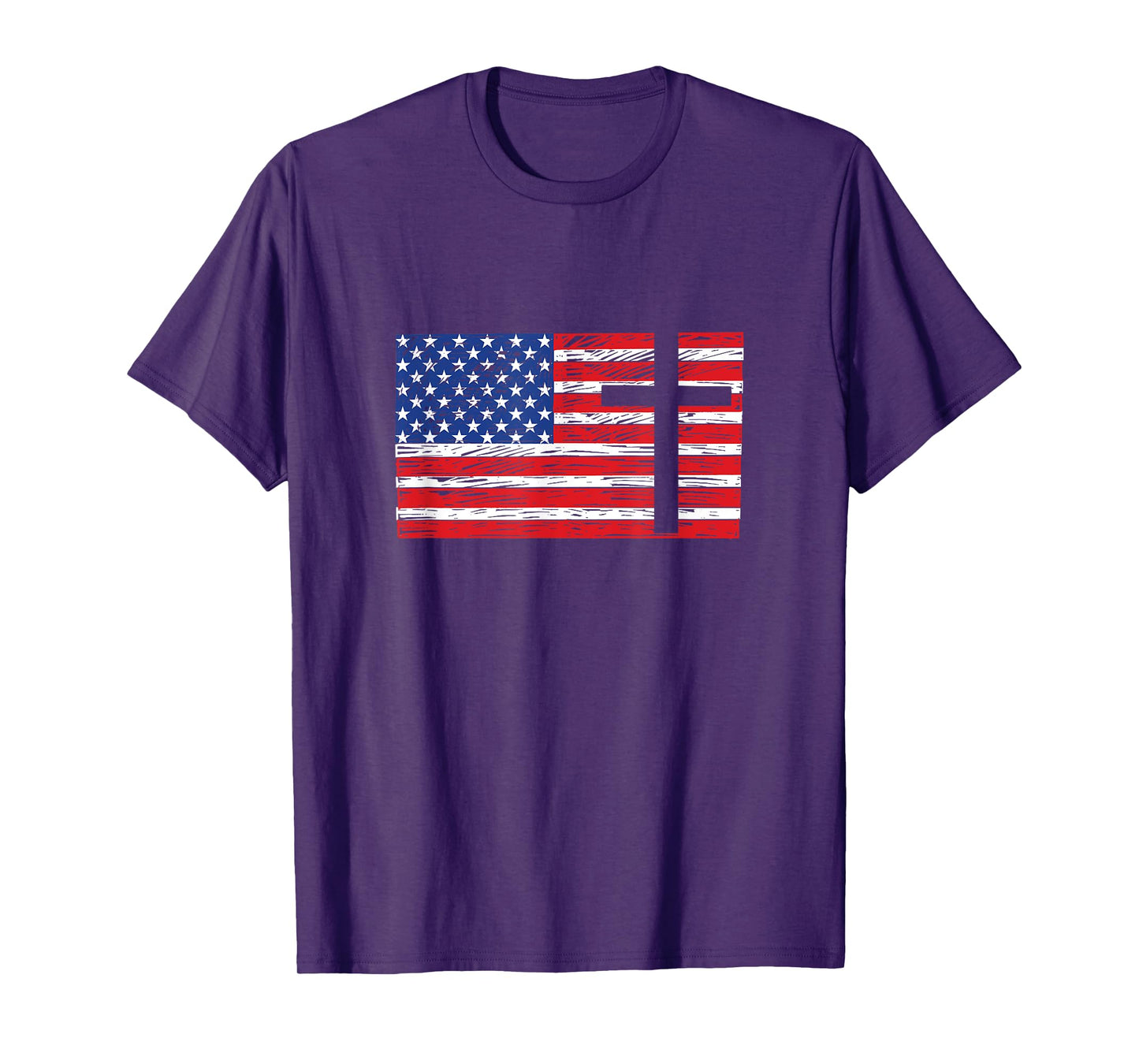 USA American Flag Patriotic Red White Blue Christian Cross T-Shirt