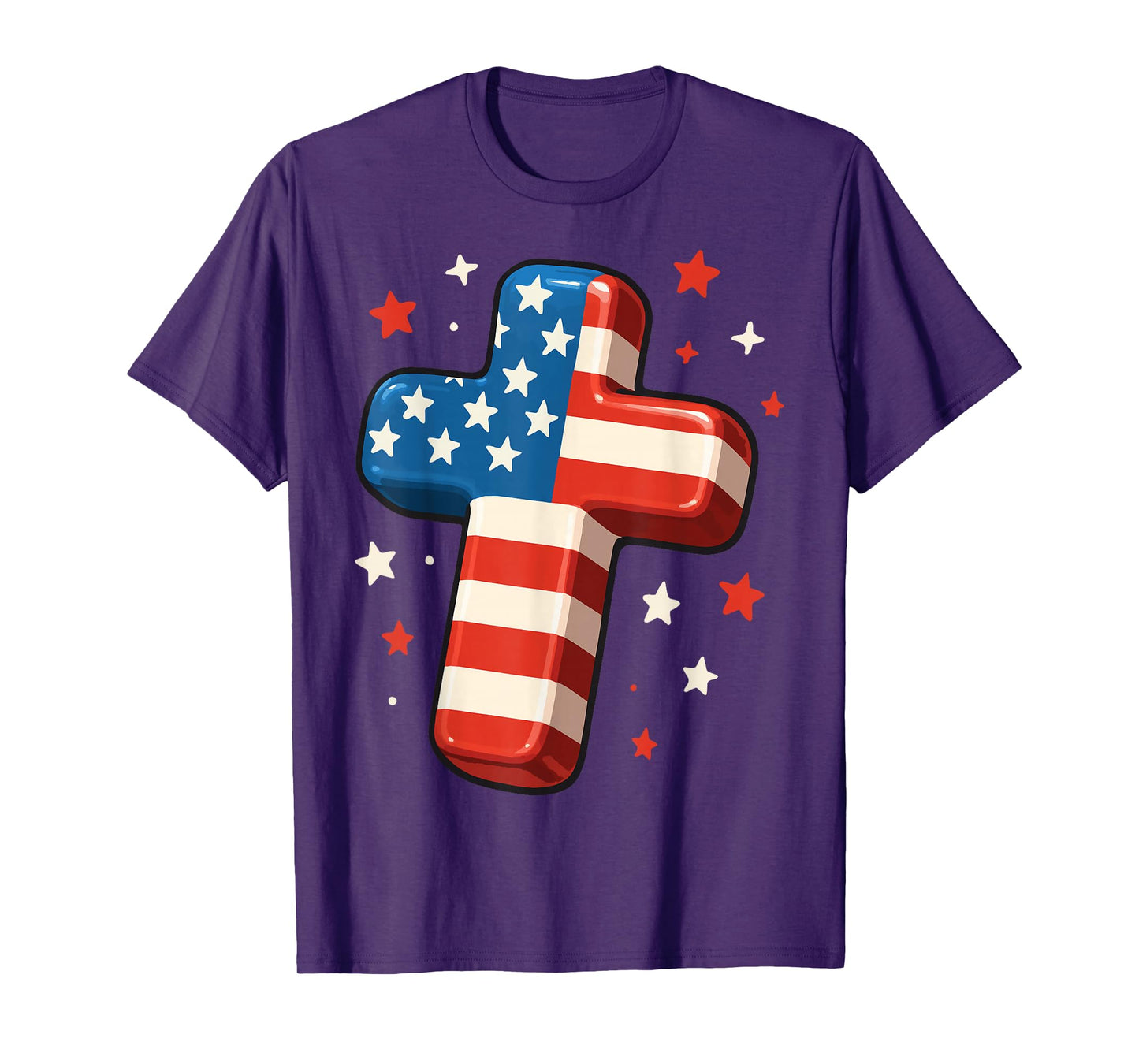 Christian Cross USA Flag America Religious T-Shirt