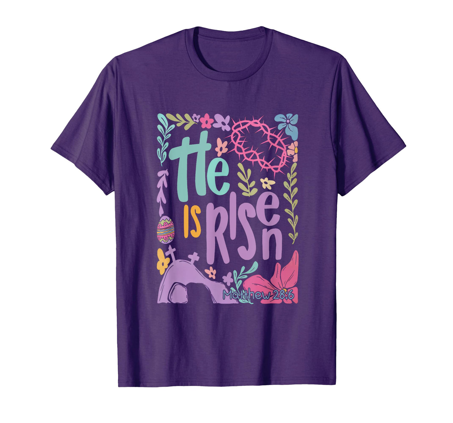 Retro Boho Floral He Is Risen Matthew 28:6 Easter Bible T-Shirt