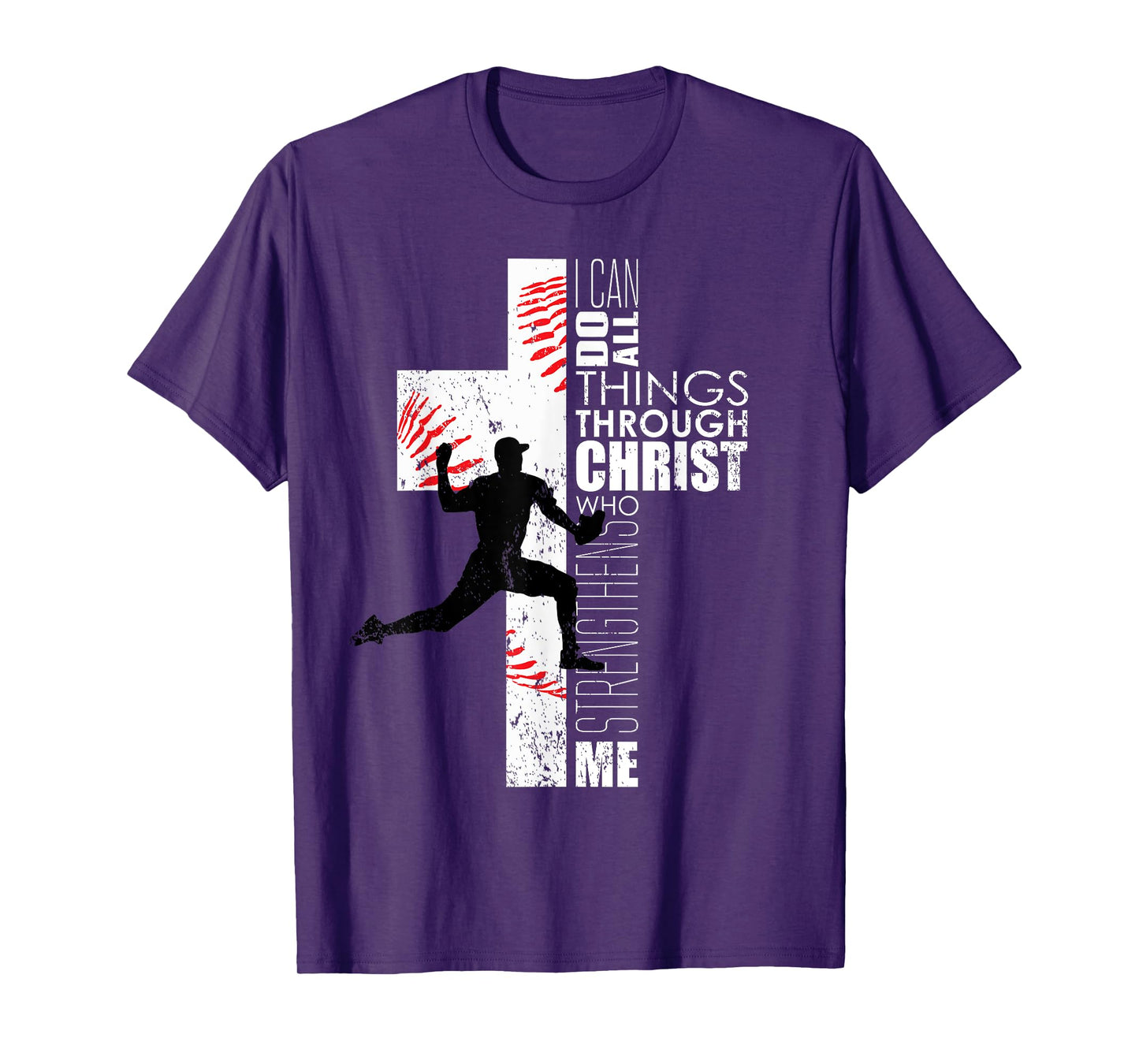 Christian Bible Verse Cross Men Boys Baseball Pitcher T-Shirt