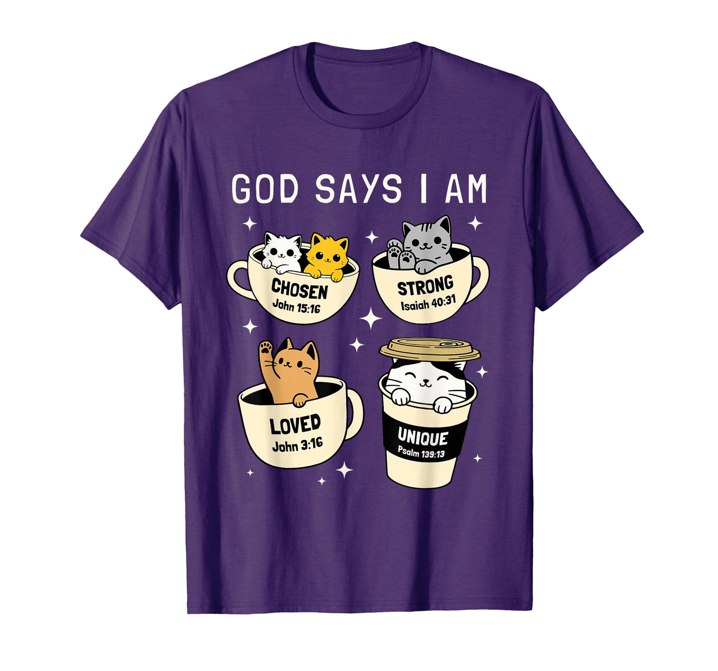 God Says I Am Christian Funny Cat for Women Kids Cats Lover T-Shirt