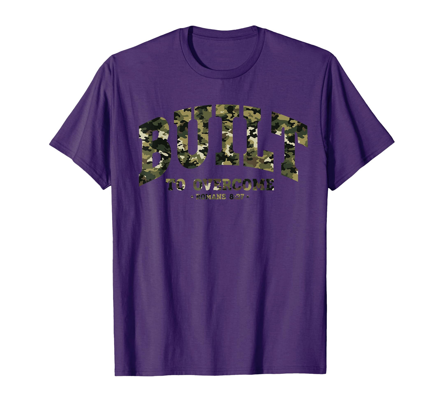 Built to Overcome Camo Faith Gym Christian Workout Scripture T-Shirt