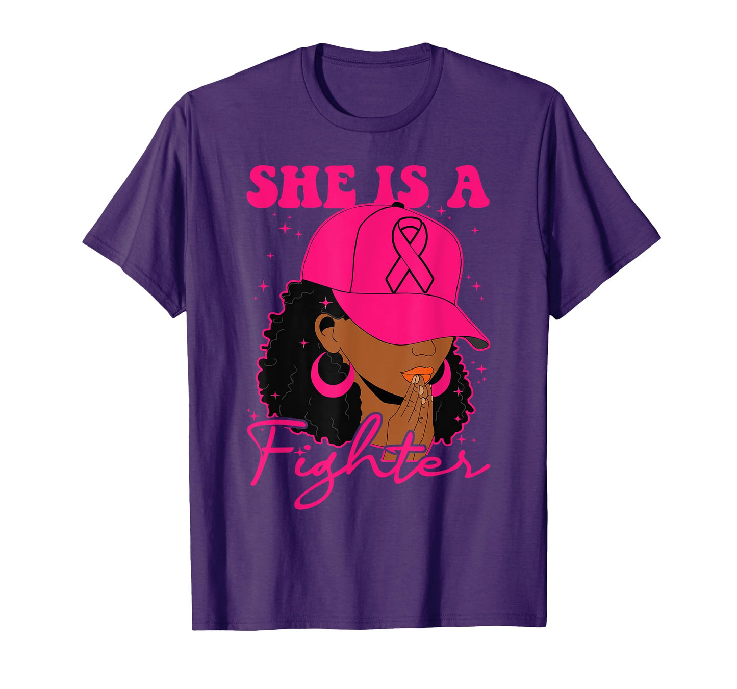 She is a Fighter Praying Black Women Afro Breast Cancer T-Shirt