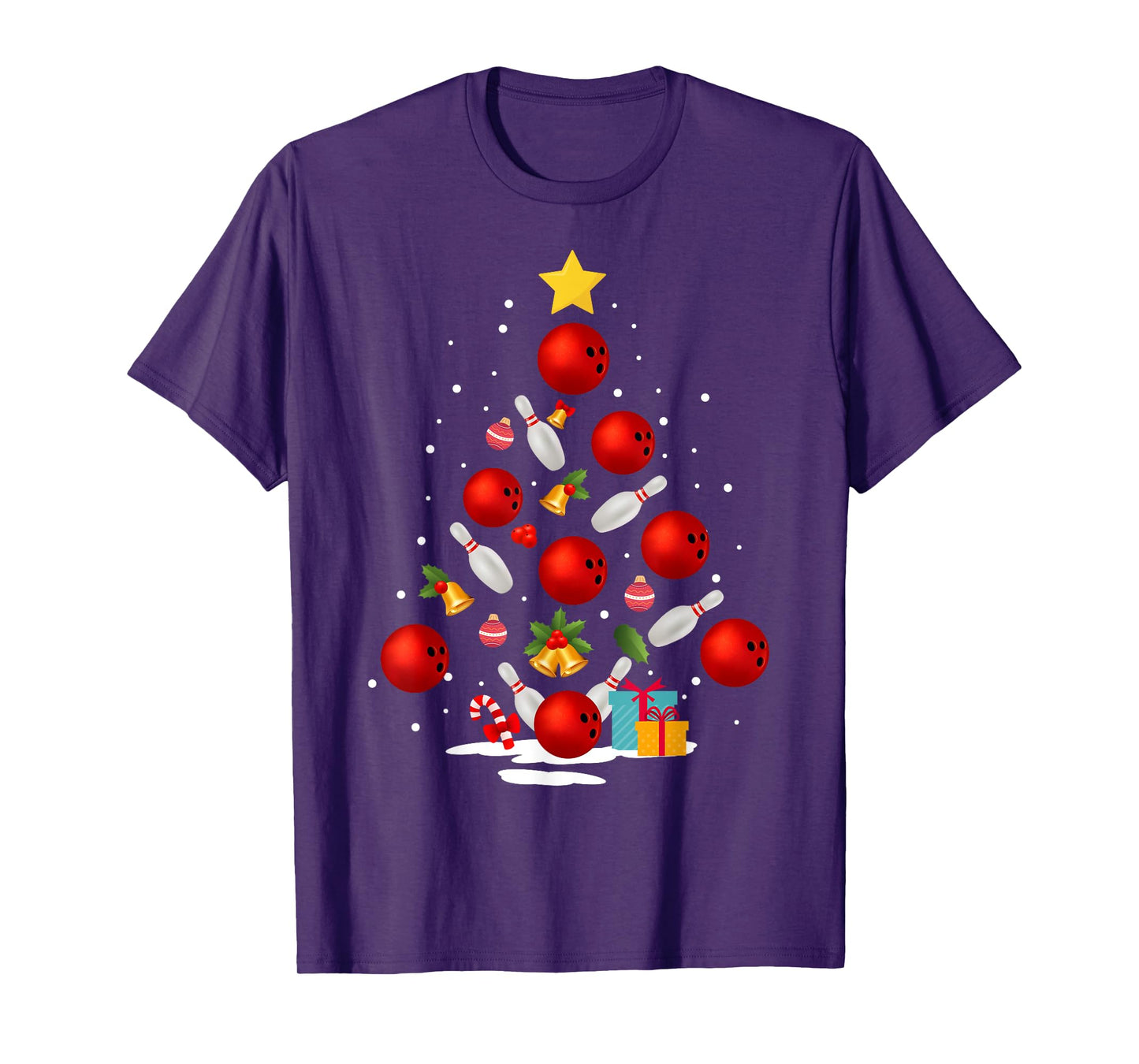 Funny Bowling Christmas Tree Lights Xmas Gifts For Men Women Short Sleeve T-Shirt