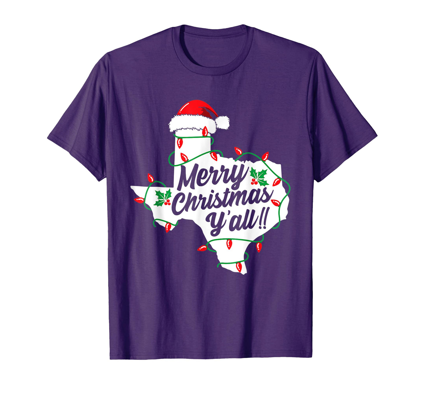 Funny Southern Humor Merry Christmas Y'All Texas Map Santa T-Shirt