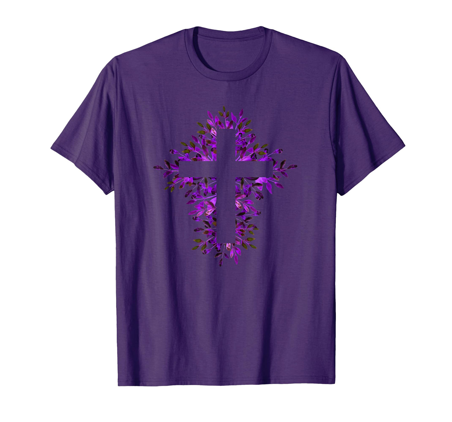 Purple Blue Floral Spring Fall Cross Christian Faith Lover T-Shirt