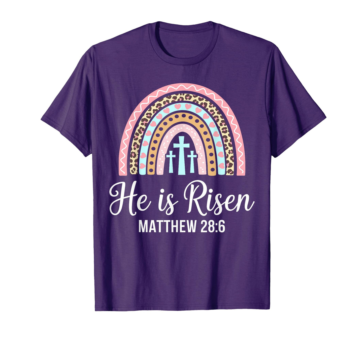 He is risen leopard rainbow for christian easter girls women T-Shirt