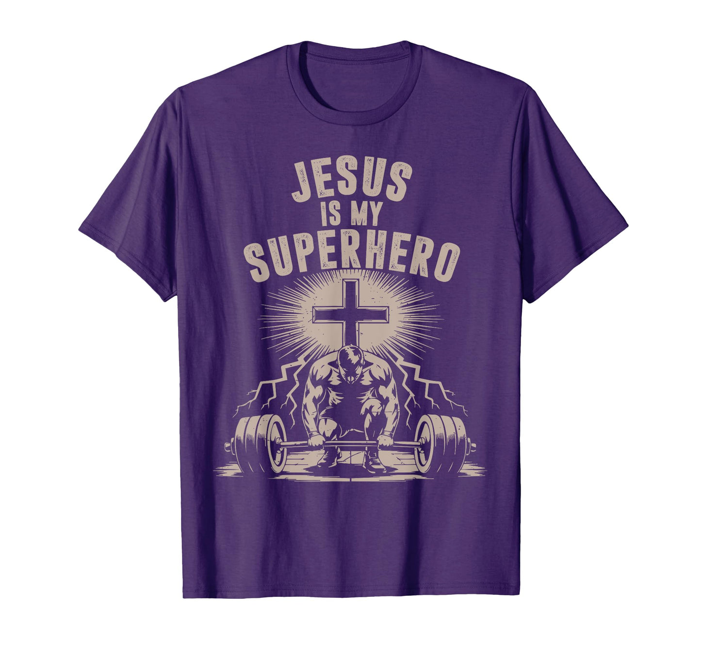Jesus is My Superhero Barbell Funny Christian Workout Gym T-Shirt