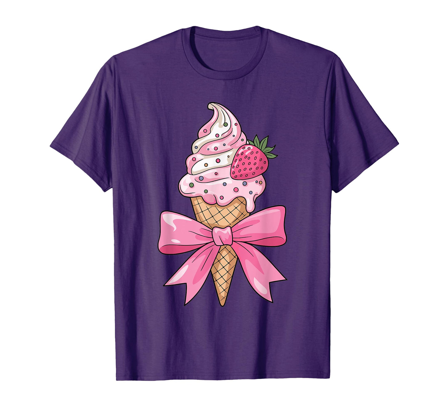 Funny Coquette Bow Ice Cream Cone Pink Ribbon strawberry mom T-Shirt