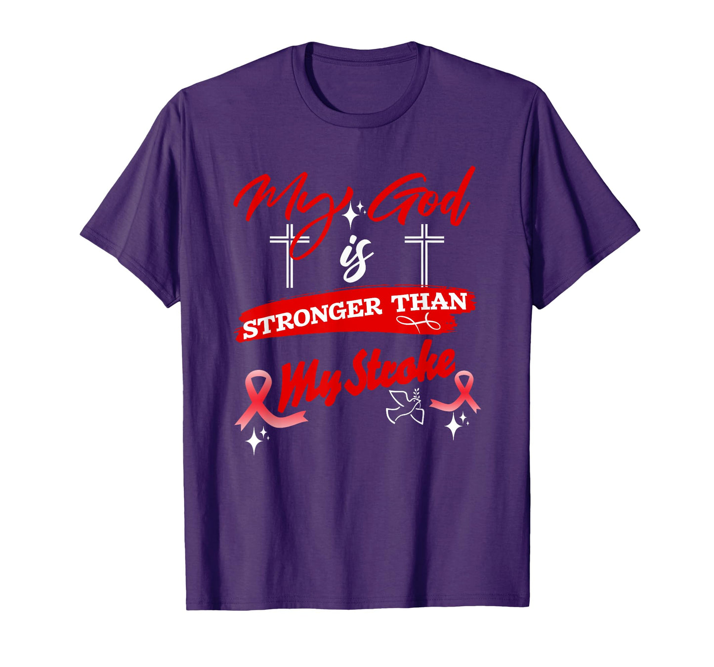 Stroke Warrior My God Is Stronger Than My Stroke Red Ribbon T-Shirt
