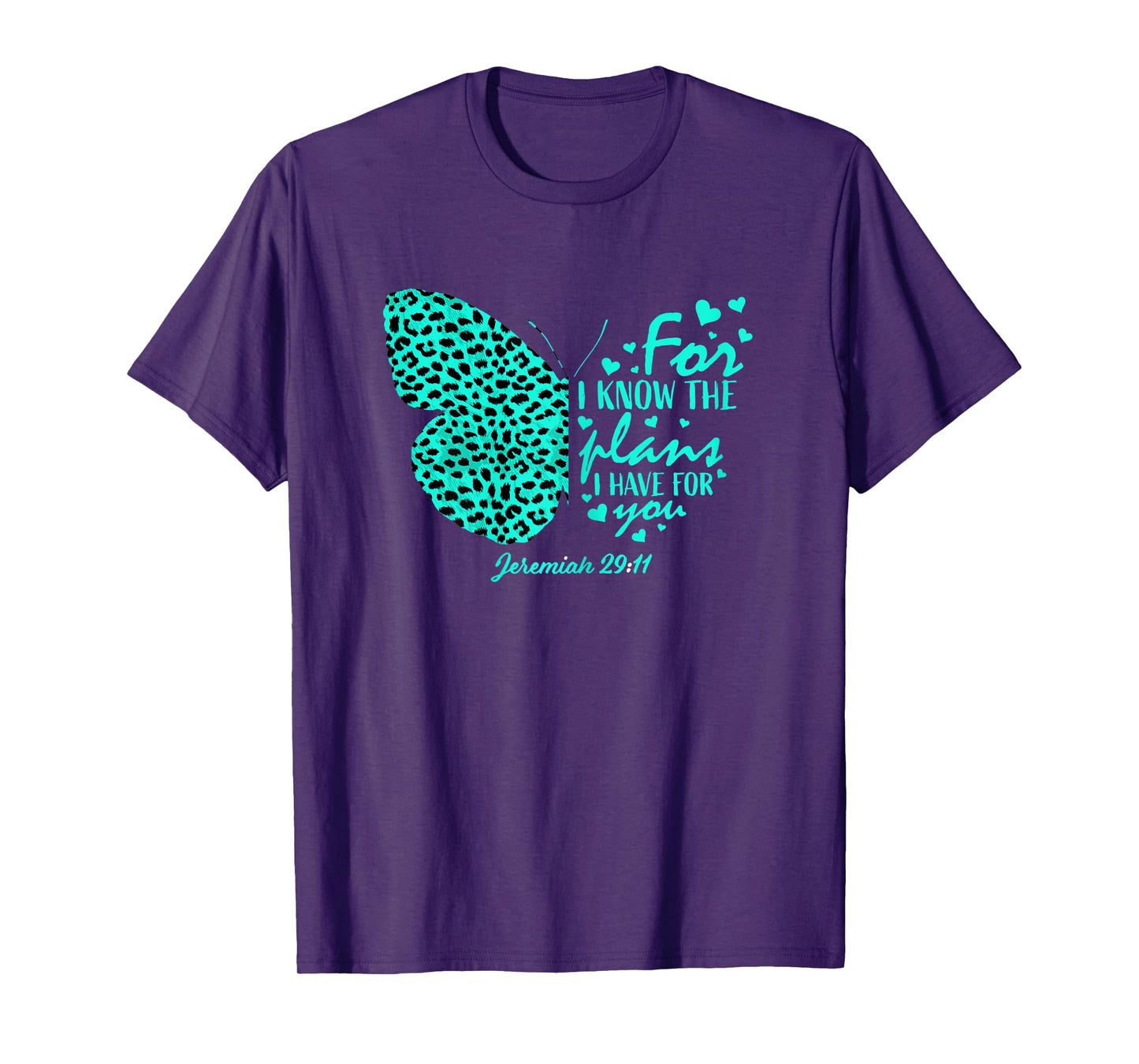 Turquoise Butterfly Cheetah Print Christian Religious Verse T-Shirt