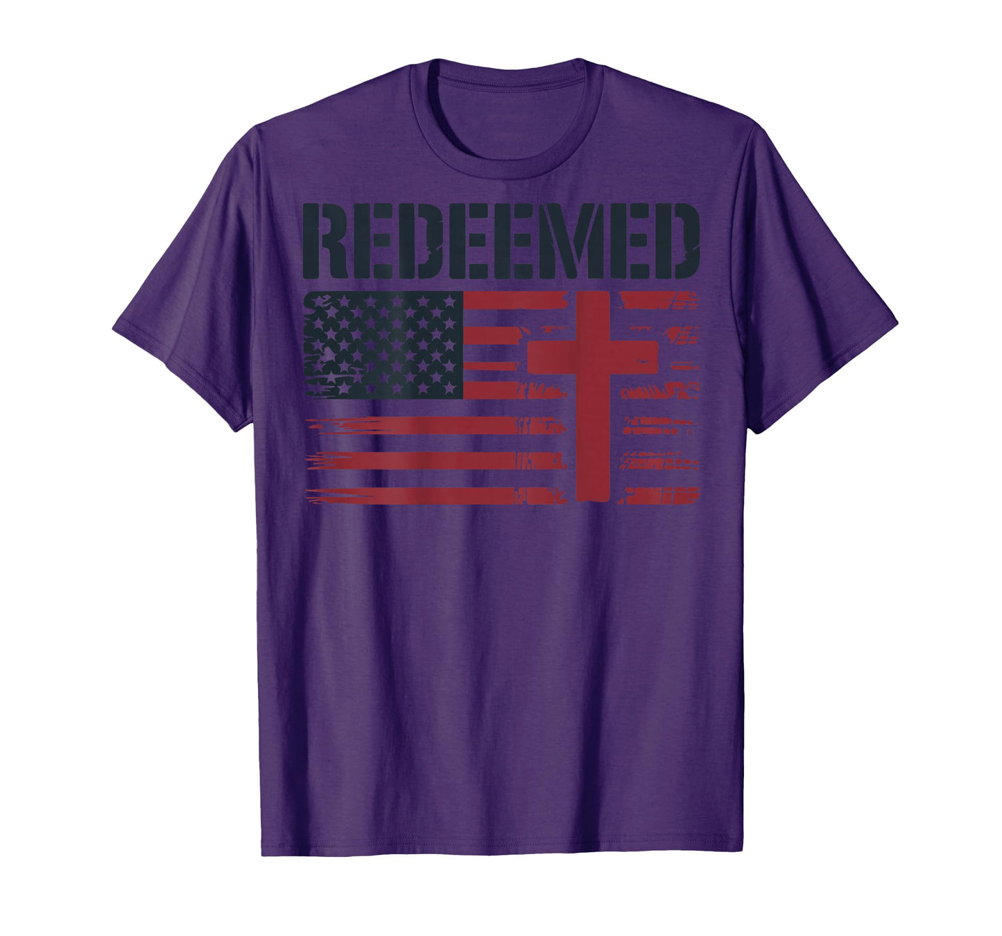 Men's Redeemed Christian Patriotic Cross Faith American Flag T-Shirt