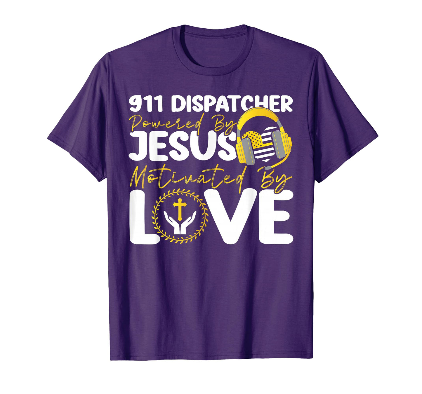 911 Dispatcher Thin Gold Yellow Line Jesus Faith Christian T-Shirt