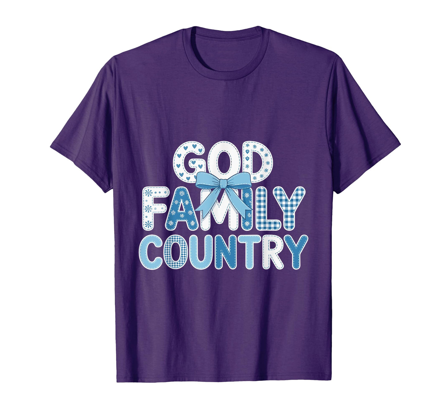 God Family Country - Patriotic Coquette Toile Blue Bow T-Shirt