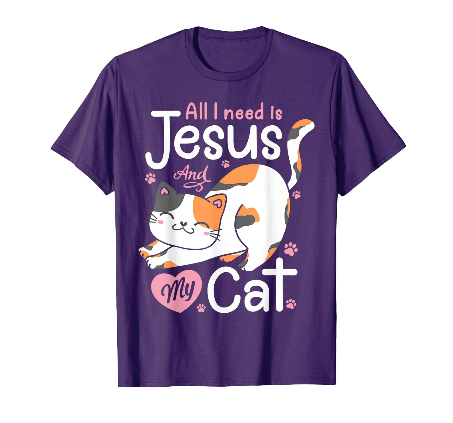 Feline Pawsitive Cat Co All I Need Is Jesus And My Cat Lover Christian Women Girls T-Shirt