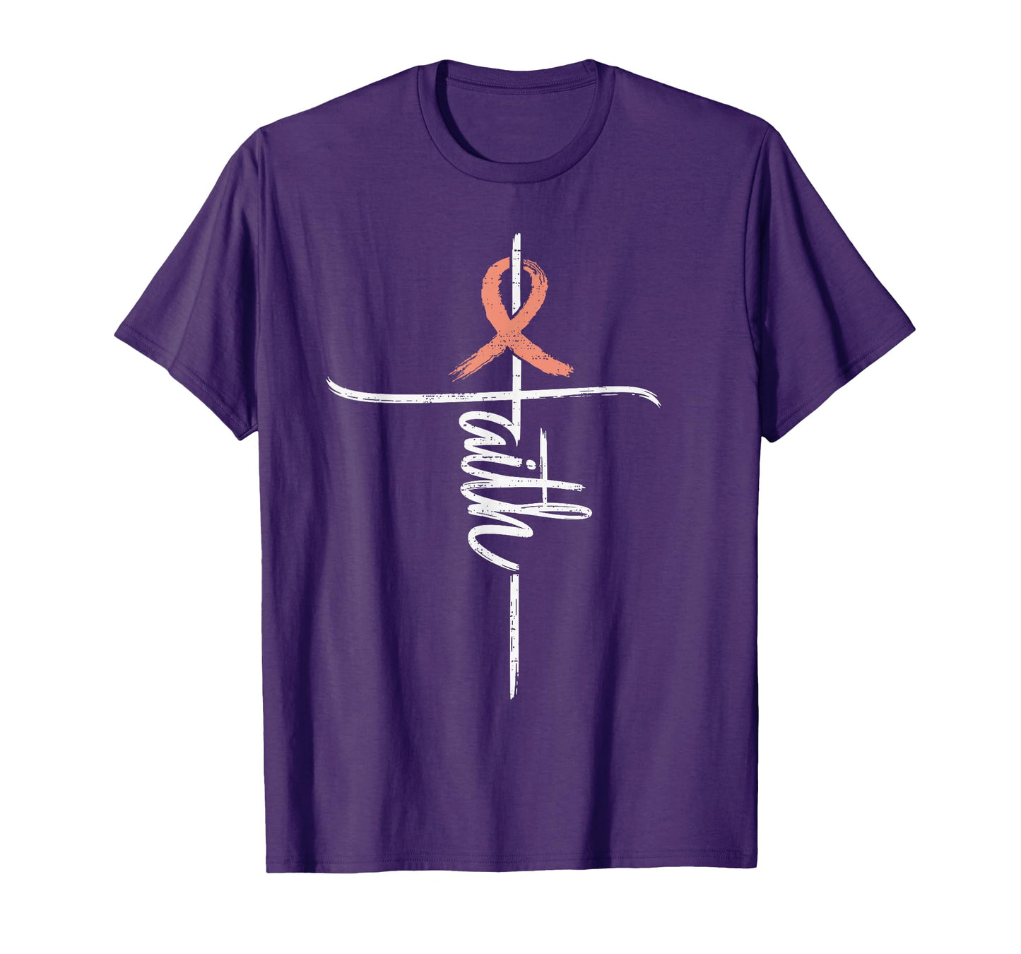 Faith Uterine Cancer Awareness Christian Ribbon Peach Cross T-Shirt