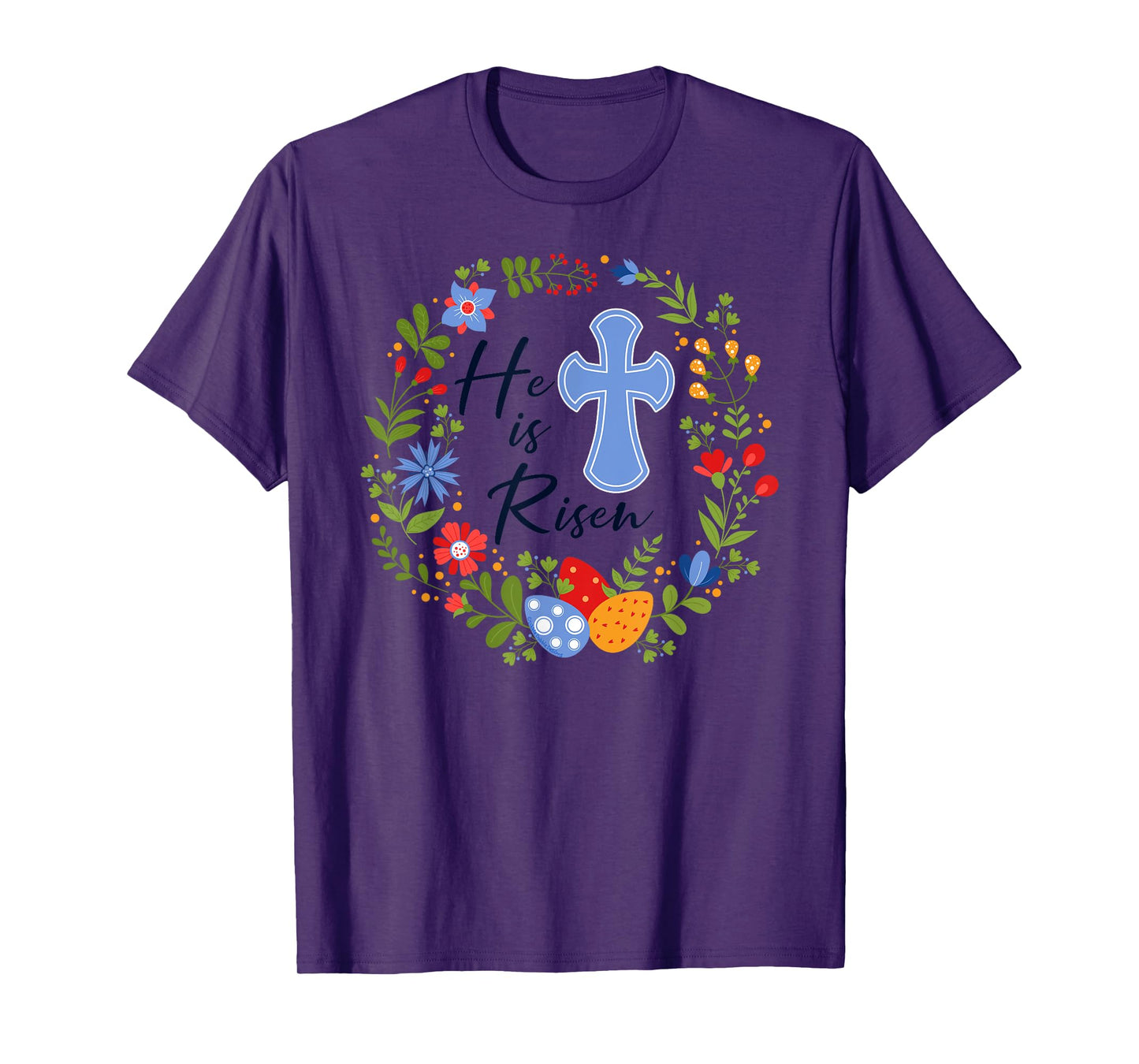 Floral Wreath He is Risen Jesus Christian Happy Easter T-Shirt