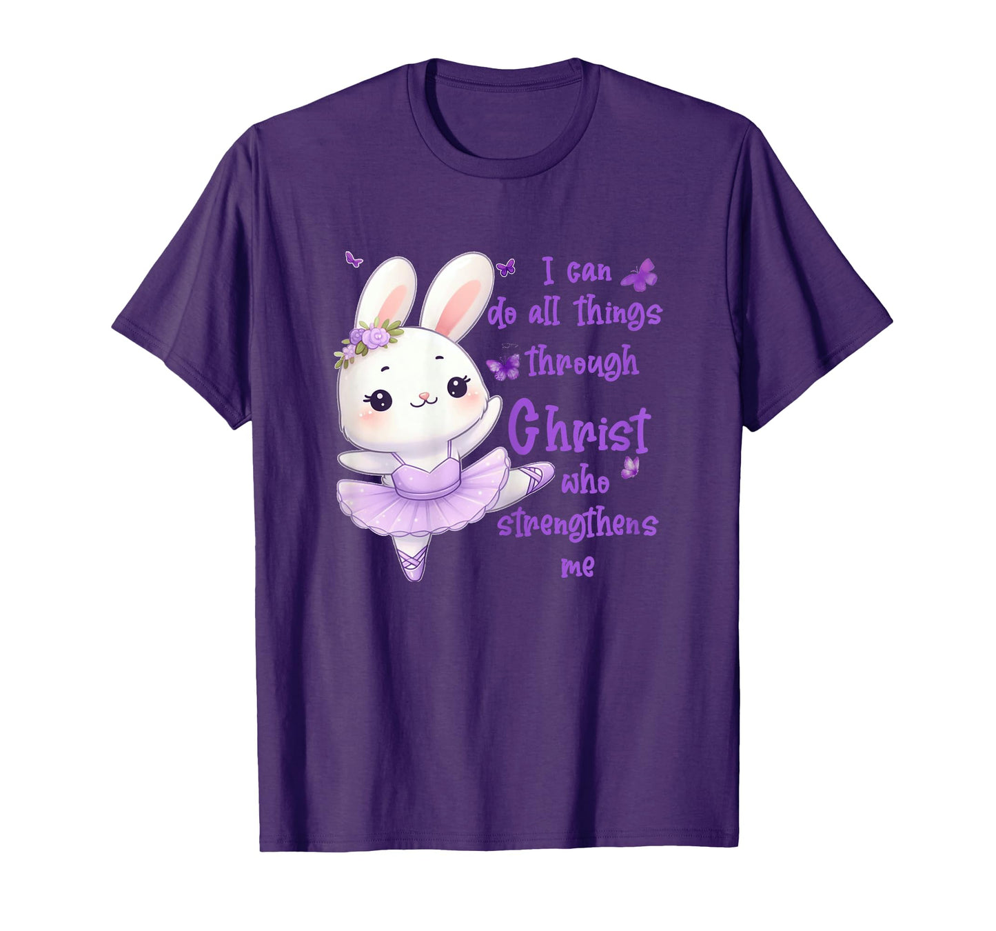 Kids I Can Do All Things Through Christ Ballerina Bunny T-Shirt