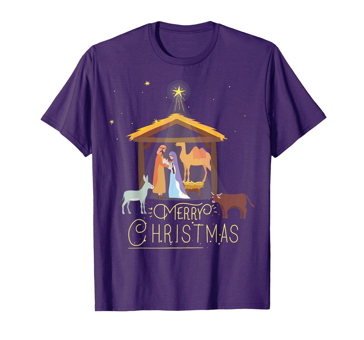 Merry Christmas - Nativity Scene North Star - Baby Jesus Short Sleeve T-Shirt