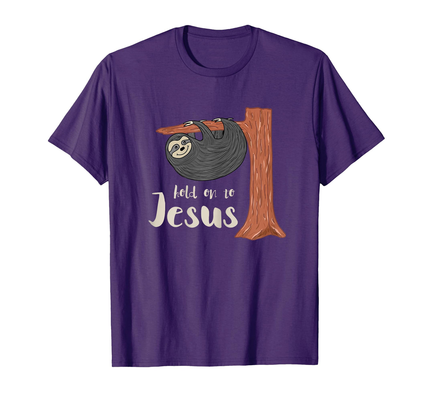 Funny Christian Sloth T Shirt gift for kids Hold on to Jesus T-Shirt