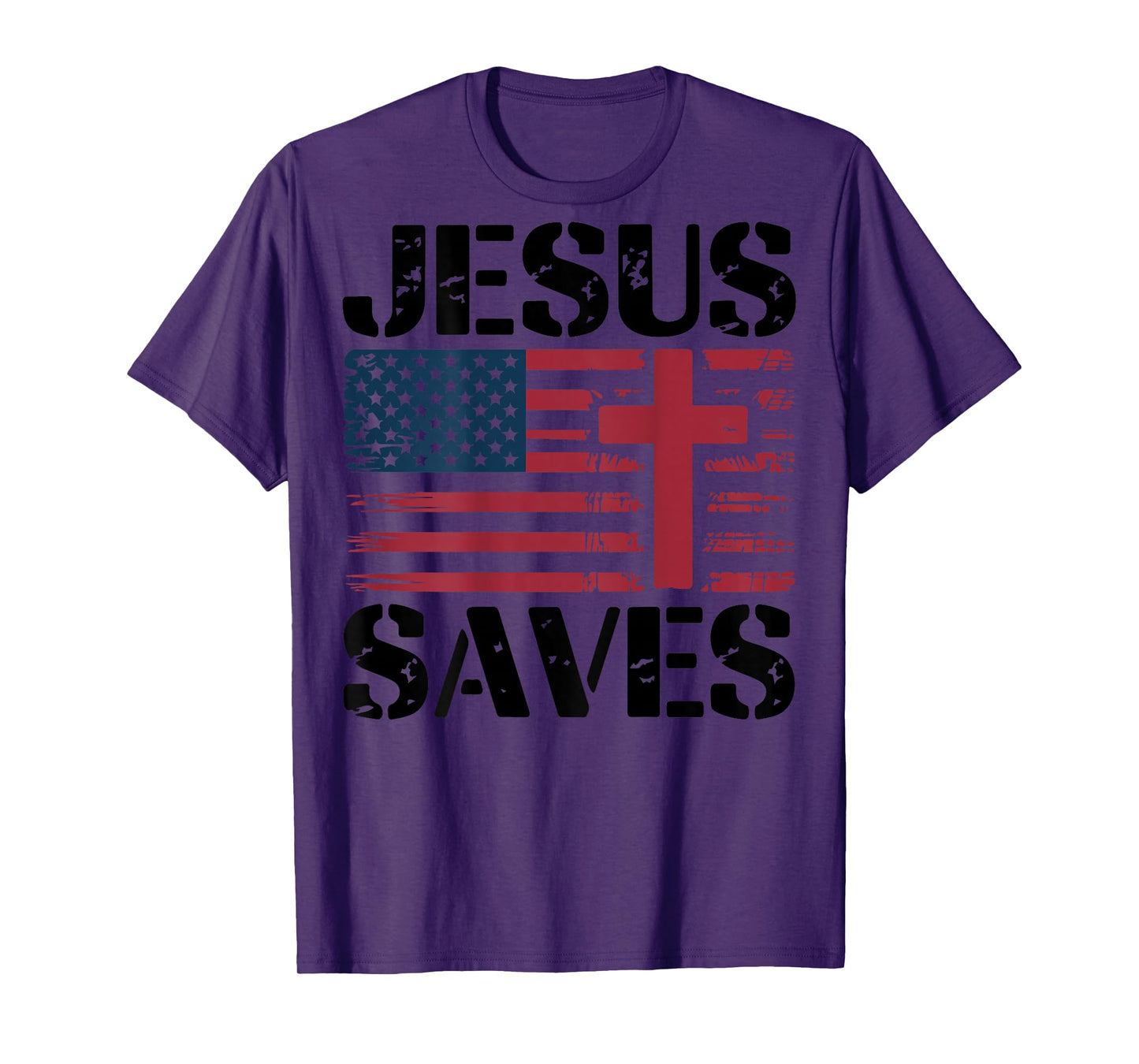 Jesus Saves Christian Patriotic Cross Faith American Flag T-Shirt