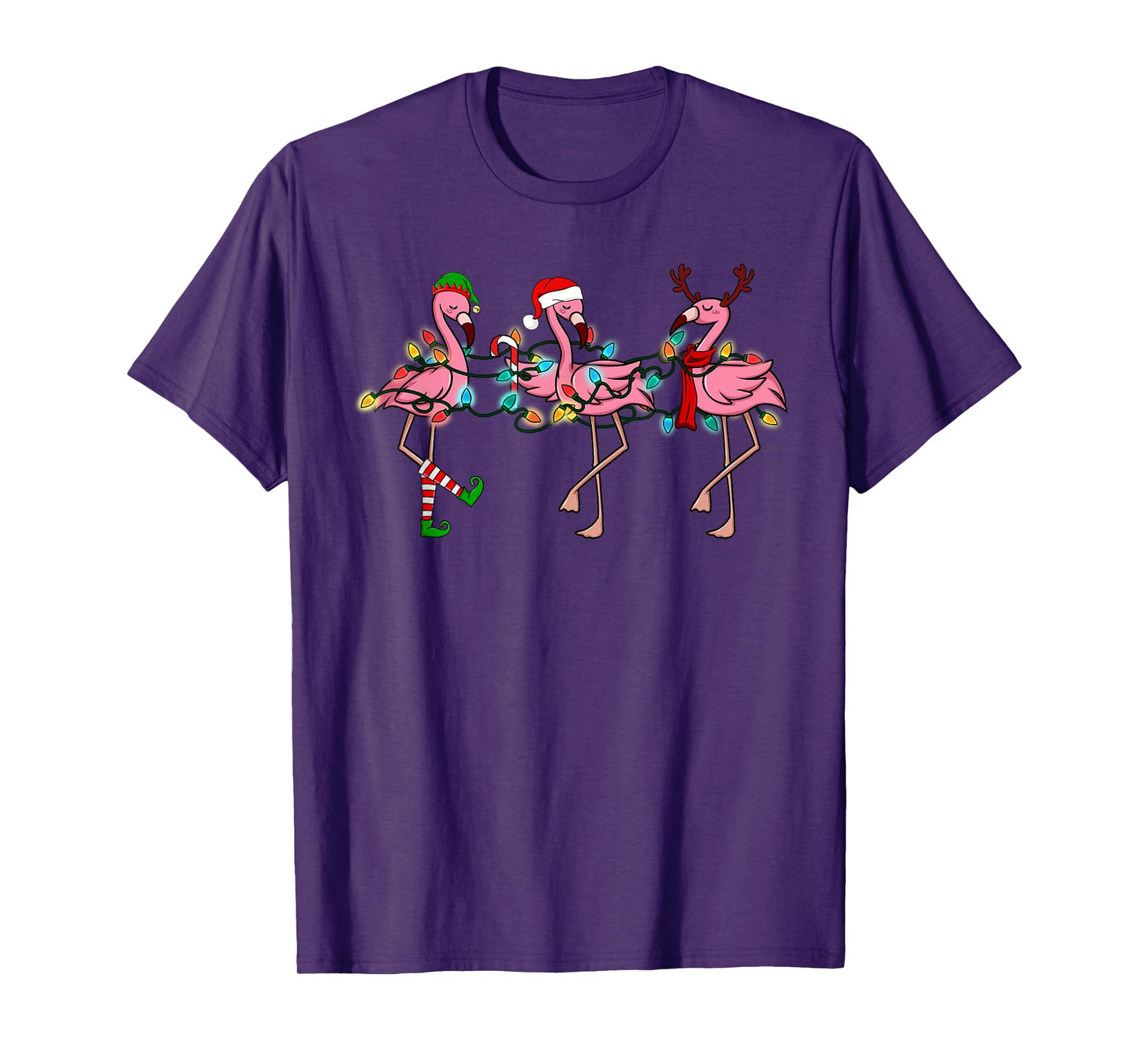 Christmas Lights Pink Flamingo Santa Hat Holiday Xmas T-Shirt
