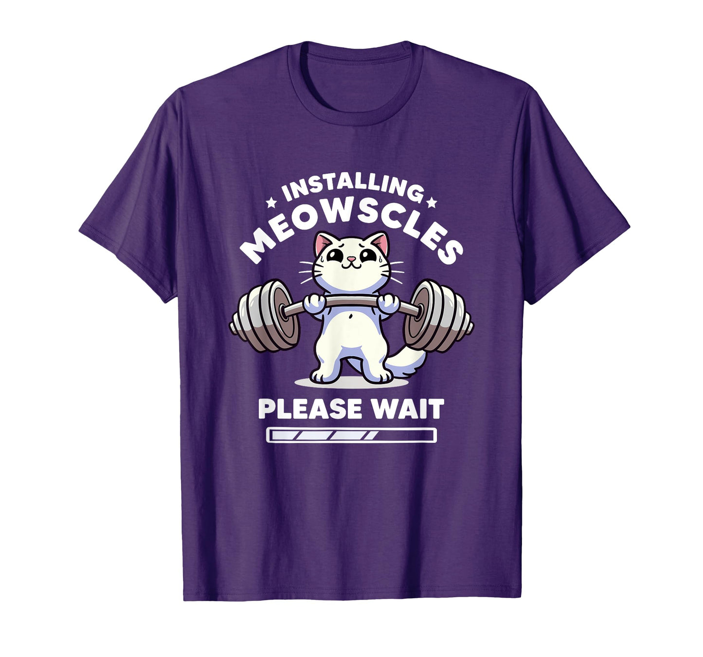 Installing Meowscles Please Wait Cat Funny Gym Quote Cat T-Shirt for Men Women Kids
