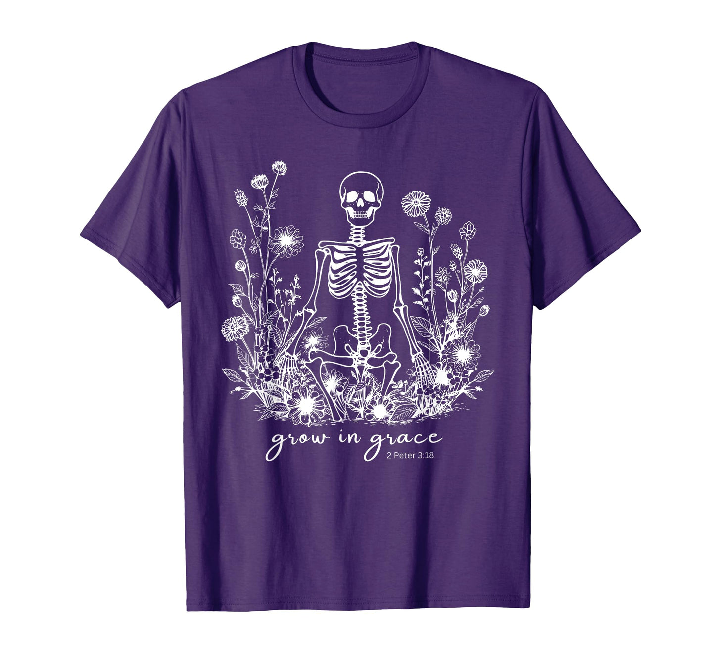 Grow in Grace Floral Skeleton Christian Religious Halloween T-Shirt