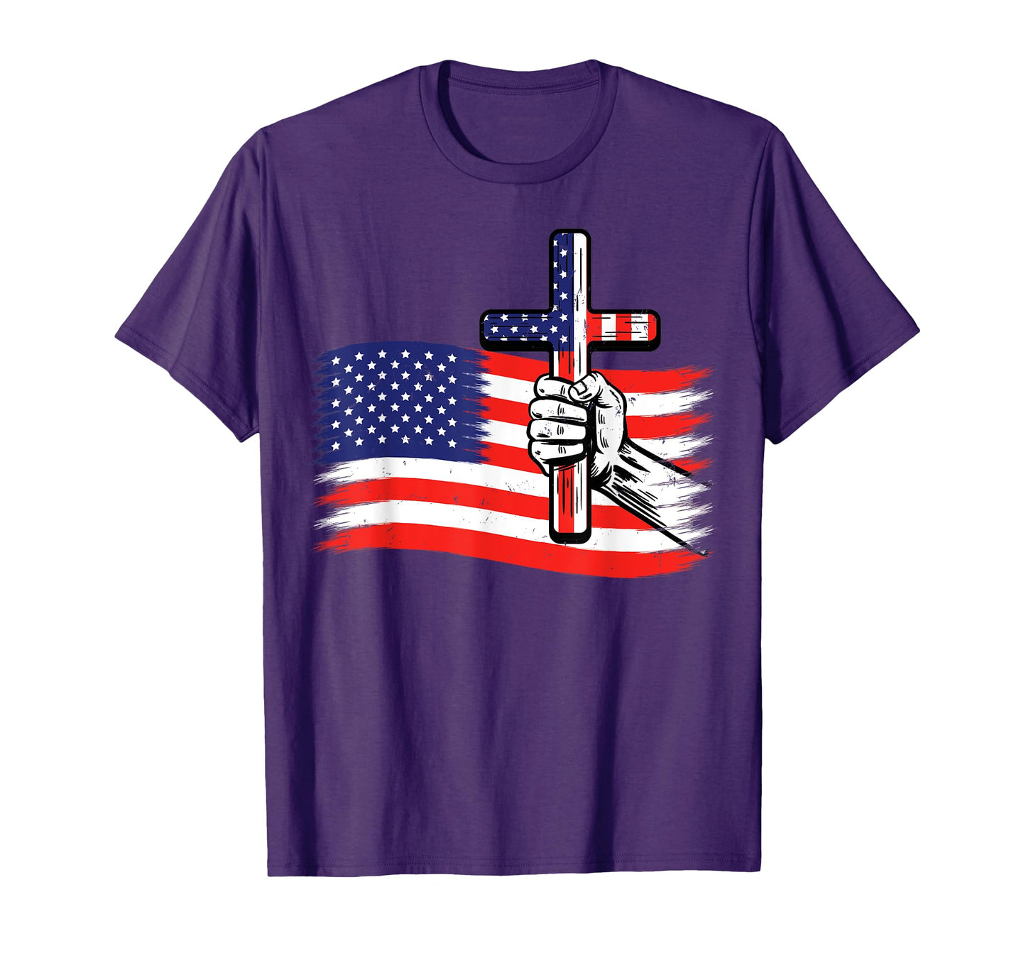 Cross American US Flag Christian Faith Patriotic 4th of July T-Shirt