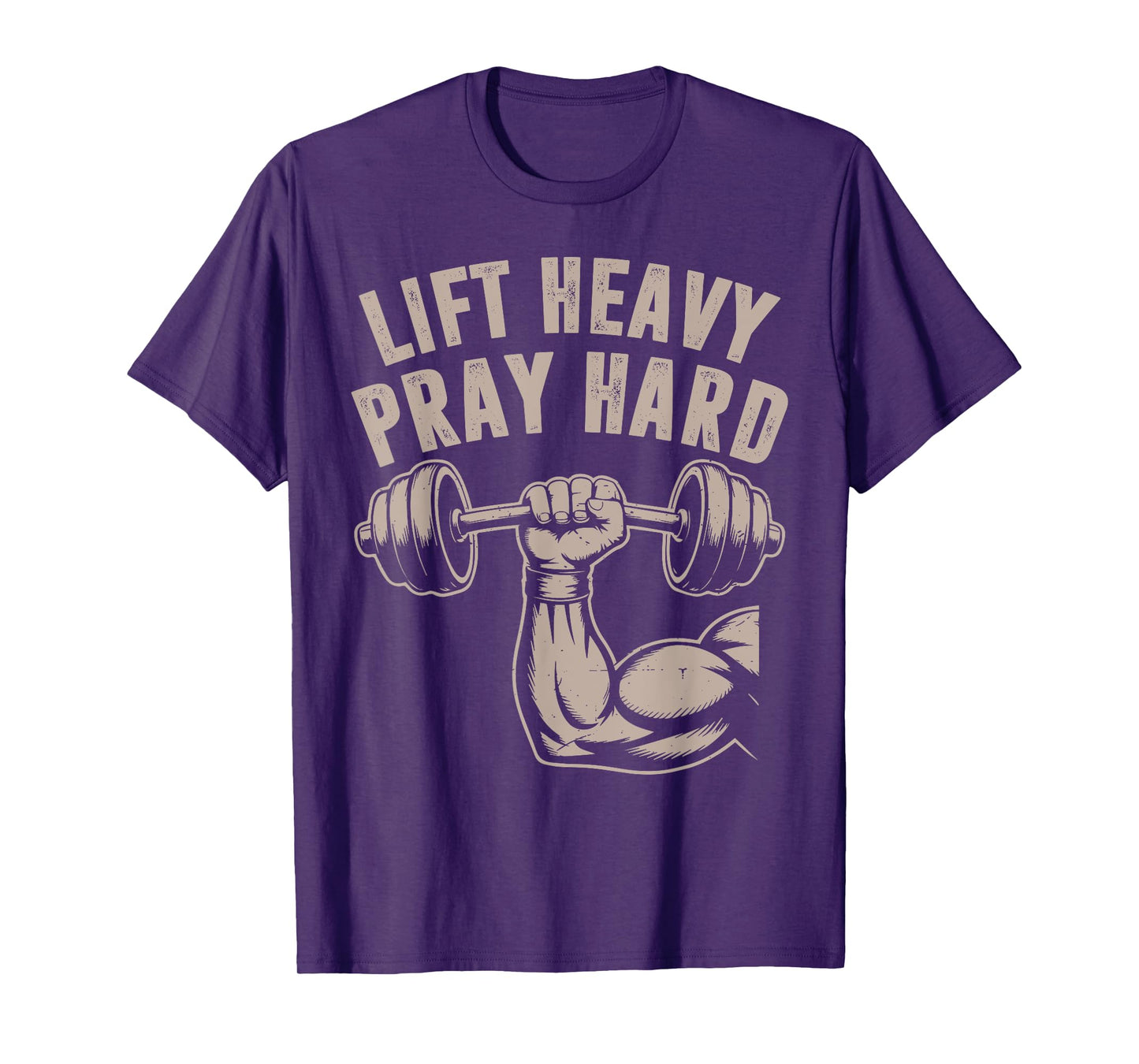 Men's Lift Heavy Pray Hard Christian Workout Jesus Gym Funny T-Shirt