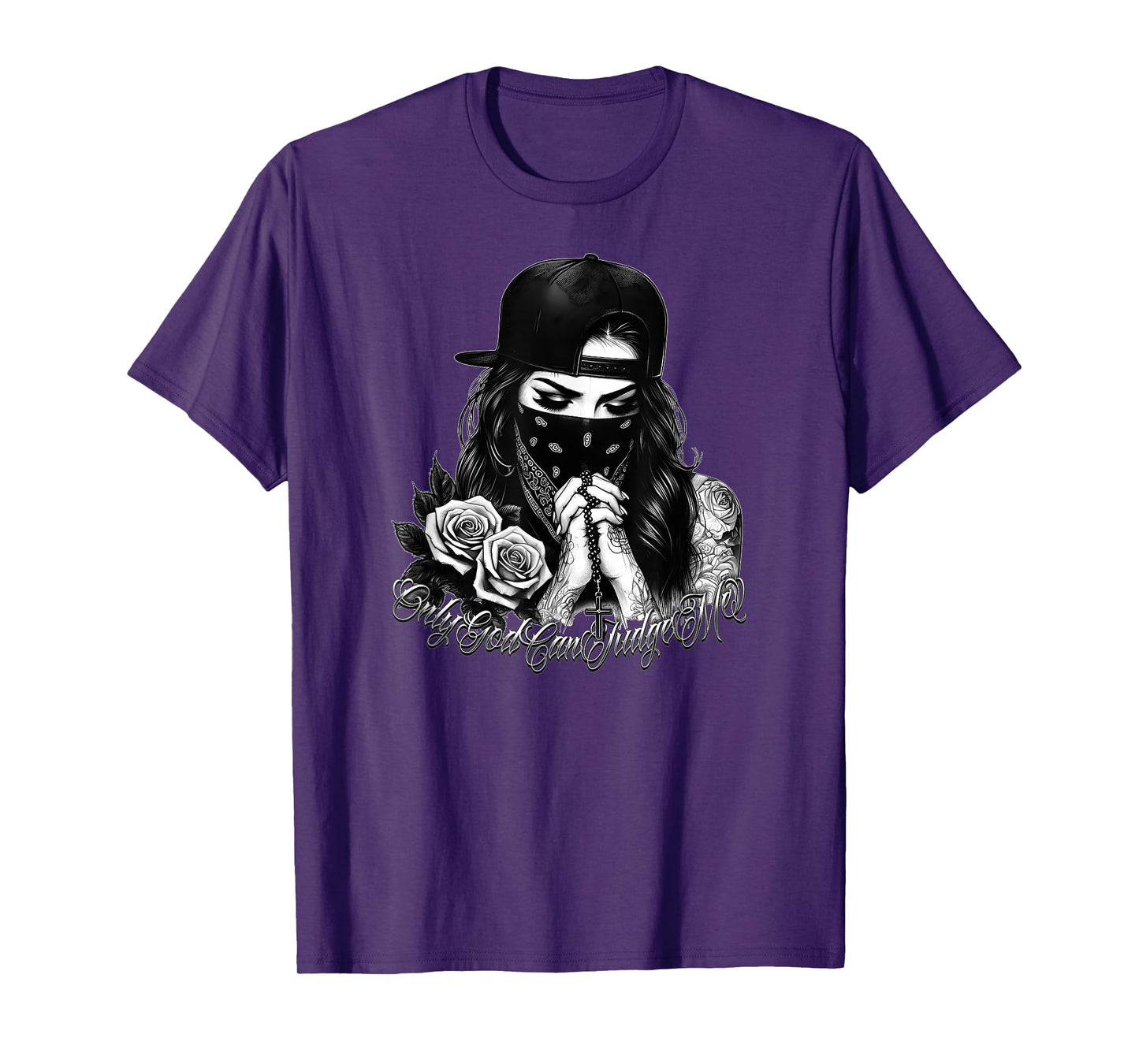 ONLY GOD CAN JUDGE ME Chicano Tattoo Art Chicana Prayer T-Shirt