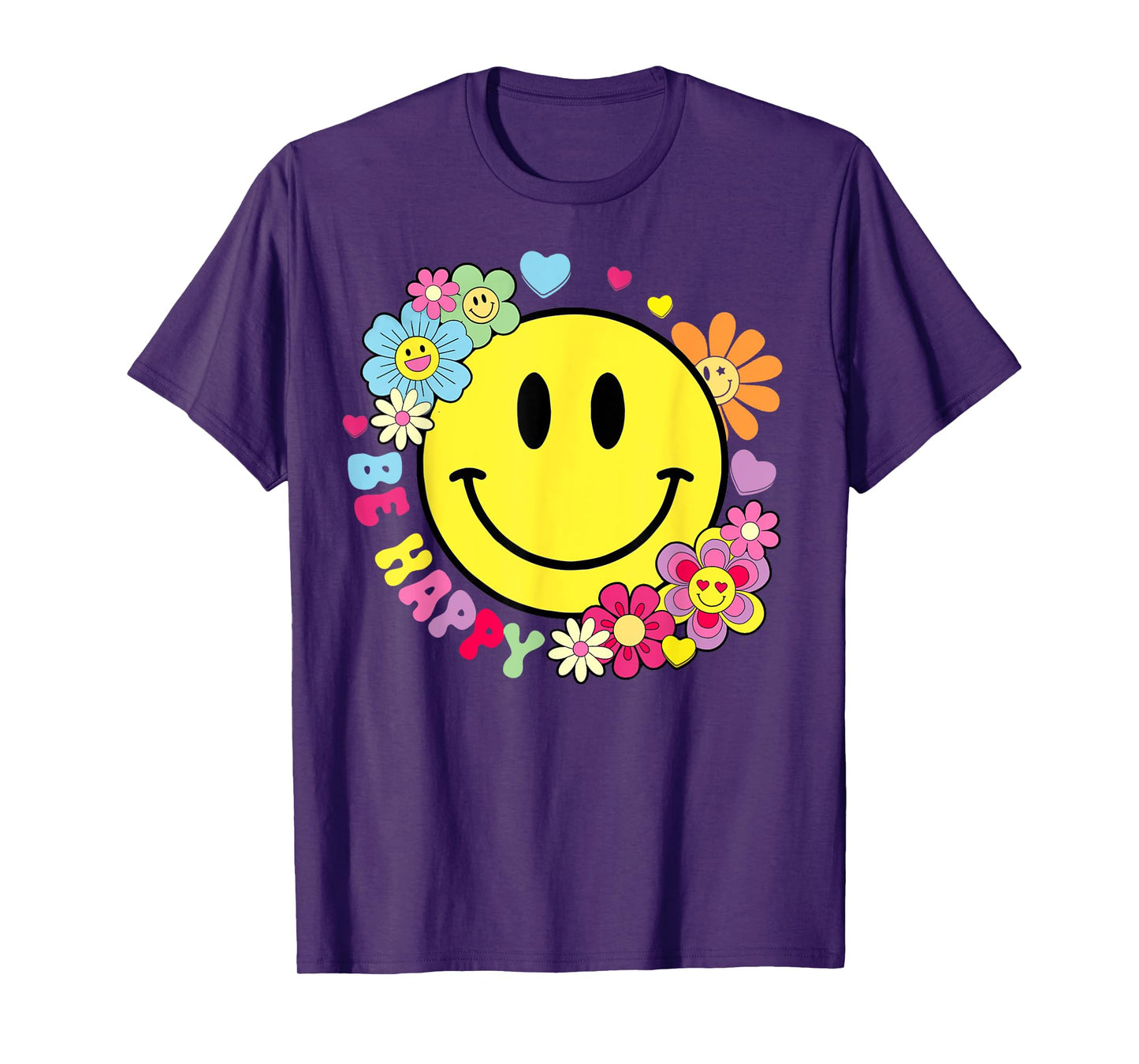Be Happy Yellow Smile Face Hippie Smiling Face Groovy Retro T-Shirt