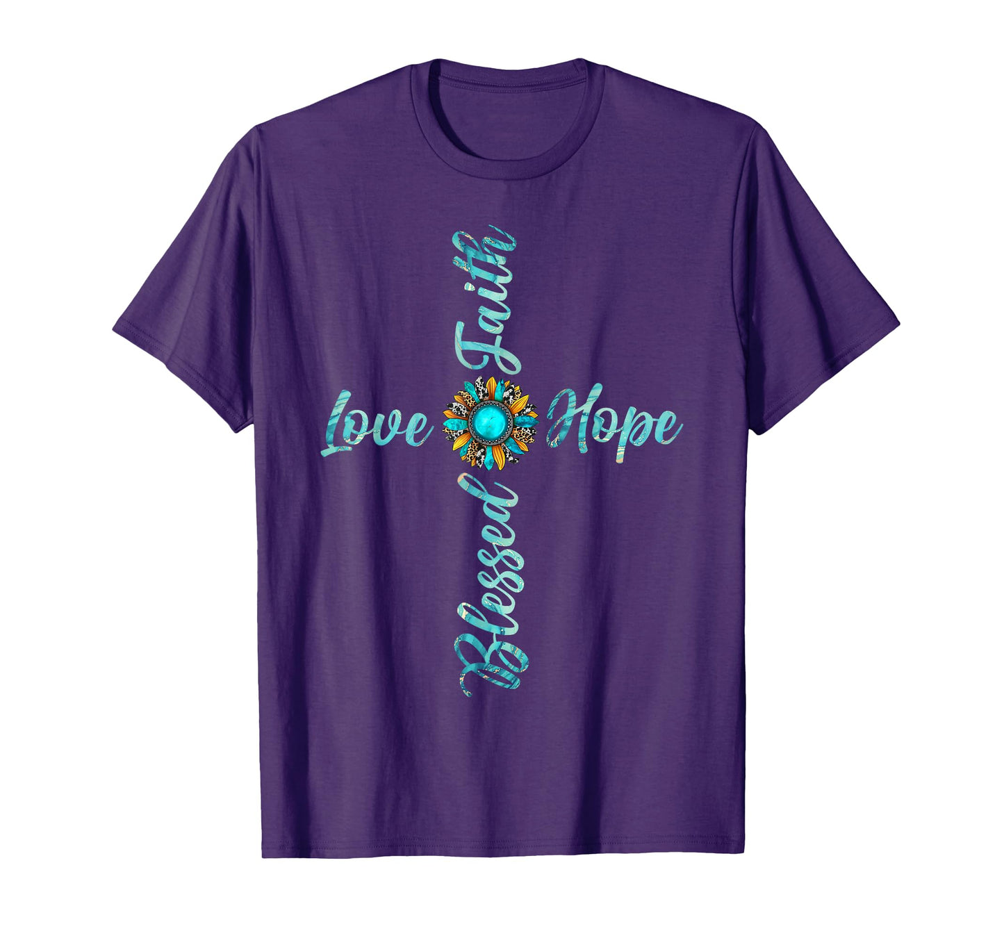 Jesus Faith Hope Love Sunflower Leopard Christian Women T-Shirt