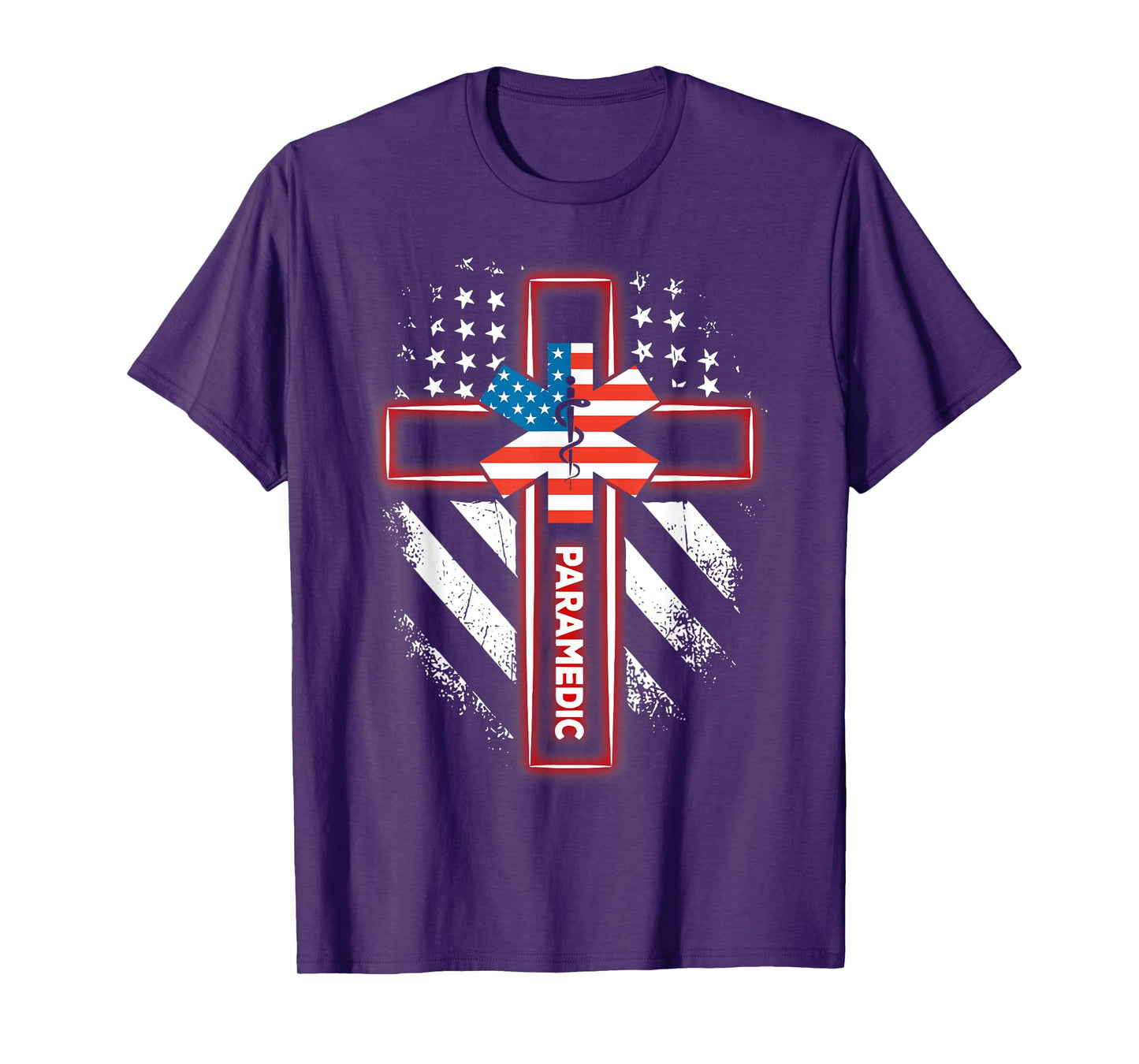 Paramedic US Flag Cross Faith Christian EMS EMT Paramedic T-Shirt