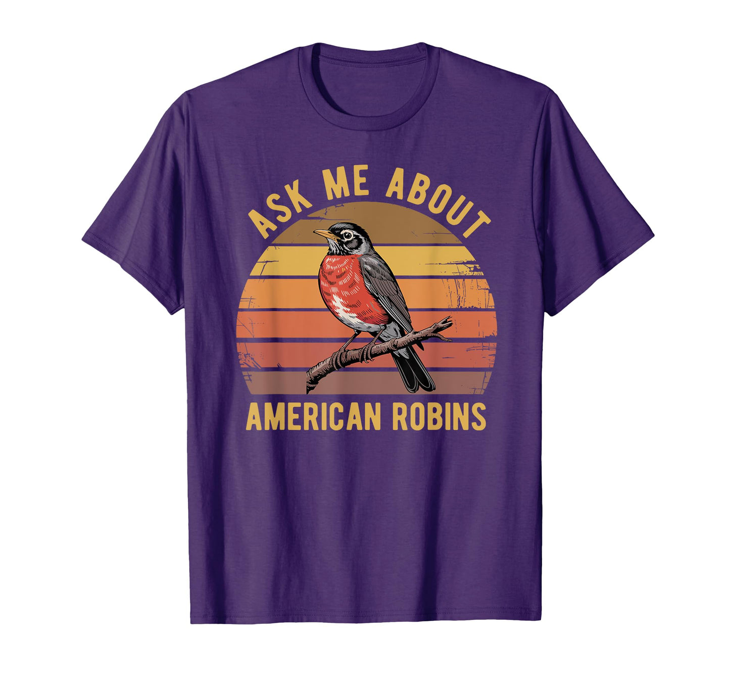 American Robin Bird Watching Lover Vintage Retro Sunset T-Shirt