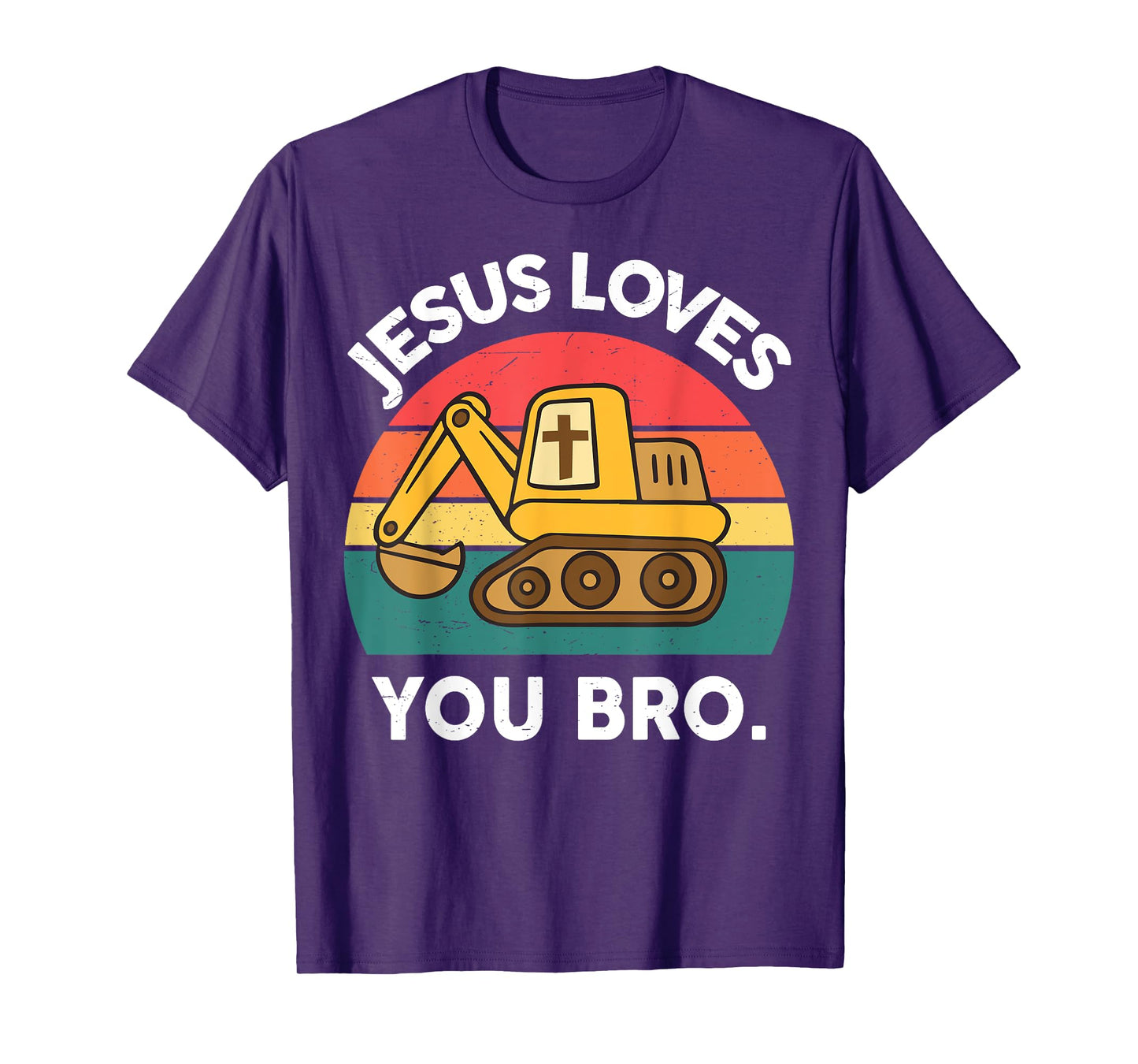 Boy Toddler Jesus Loves You Bro Funny Excavator Christian T-Shirt