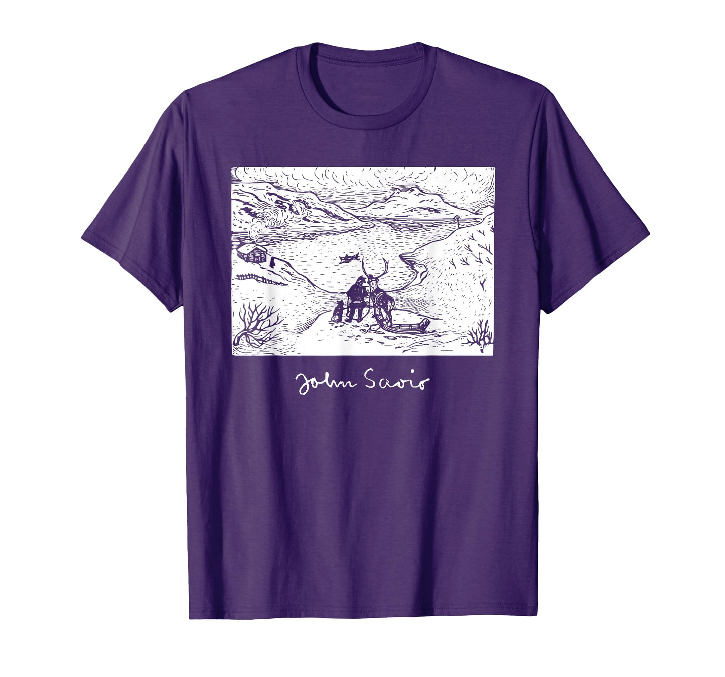 John Savio Sami Art Lapland Lapp with Reindeer at Bay Snow T-Shirt
