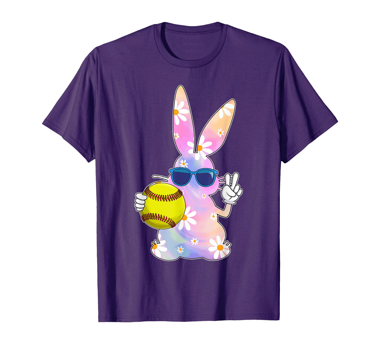 Groovy Cute Easter Bunny Softball Easter Day Men Boys Girls T-Shirt