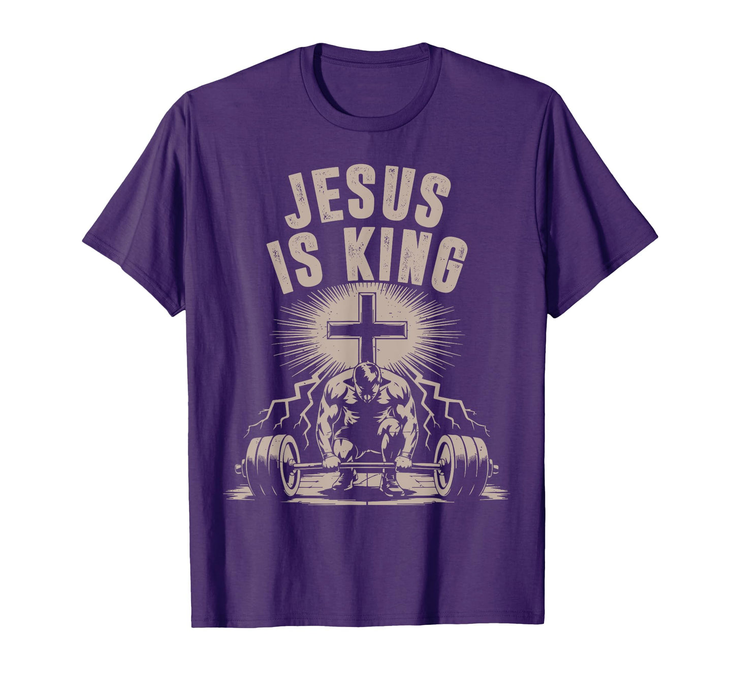 Jesus is King Barbell Cross Funny Christian Workout Gym Men T-Shirt