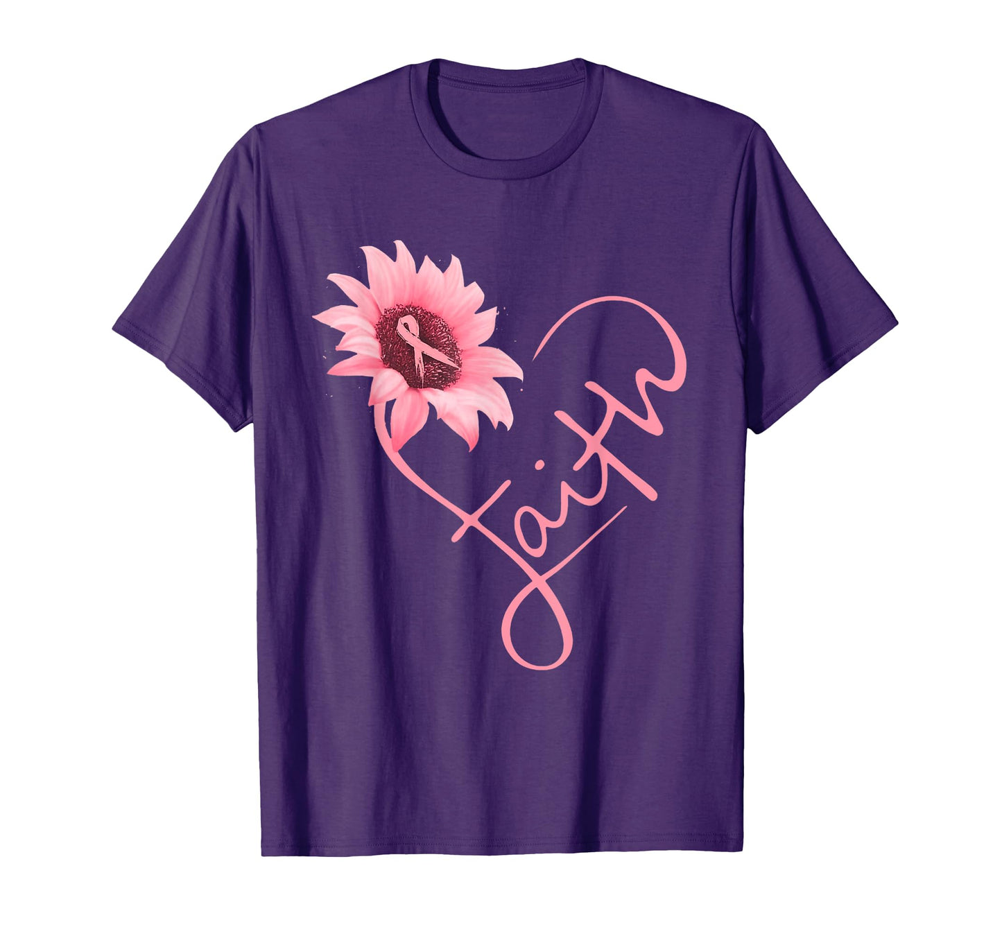 Breast Cancer Shirt Women Pink Ribbon Daisy Faith T-Shirt