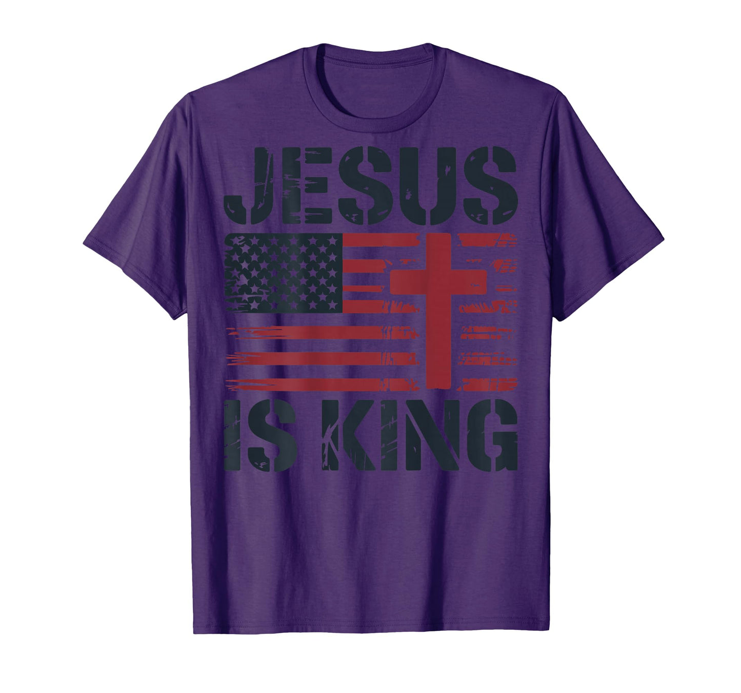 Mens Jesus is King American Flag Christian Patriotic Cross T-Shirt