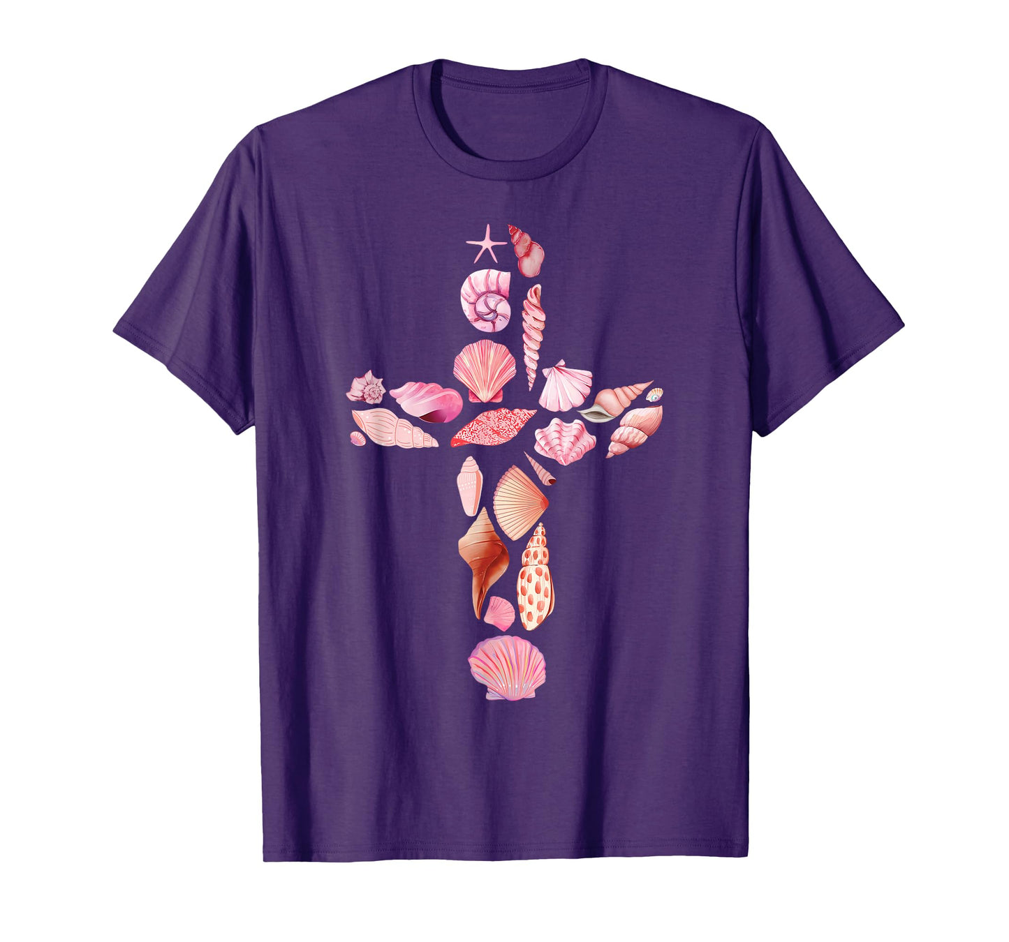 Beachy Ocean Seashell Faith Cross Christian Coquette T-Shirt