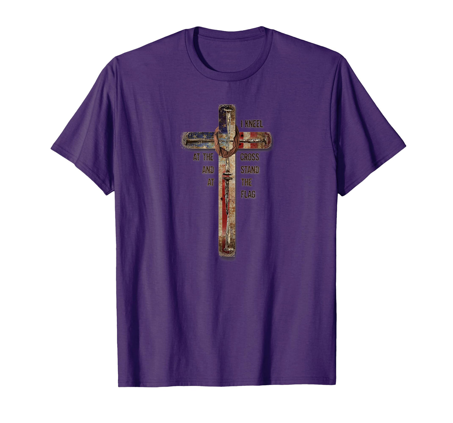 I Kneel at the Cross and Stand at the Flag Distressed T-Shirt